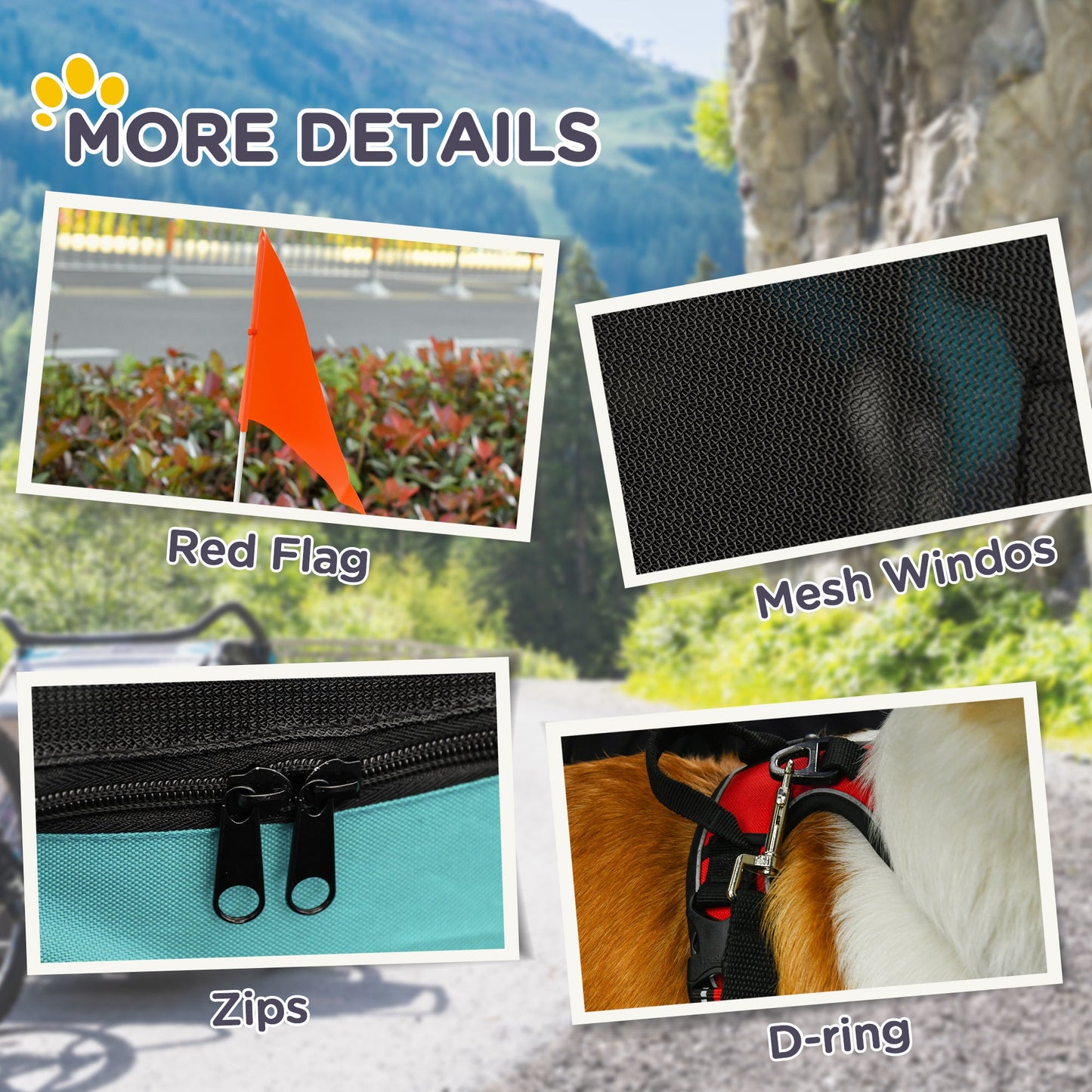 Folding Dog Bike Trailer Pet Cart Carrier for Bicycle Travel in Steel Frame with Hitch Coupler - Light Blue & Grey