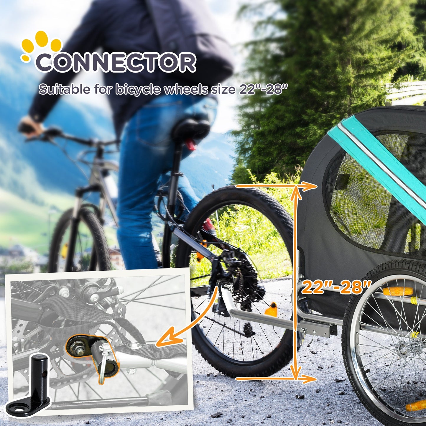 Folding Dog Bike Trailer Pet Cart Carrier for Bicycle Travel in Steel Frame with Hitch Coupler - Light Blue & Grey