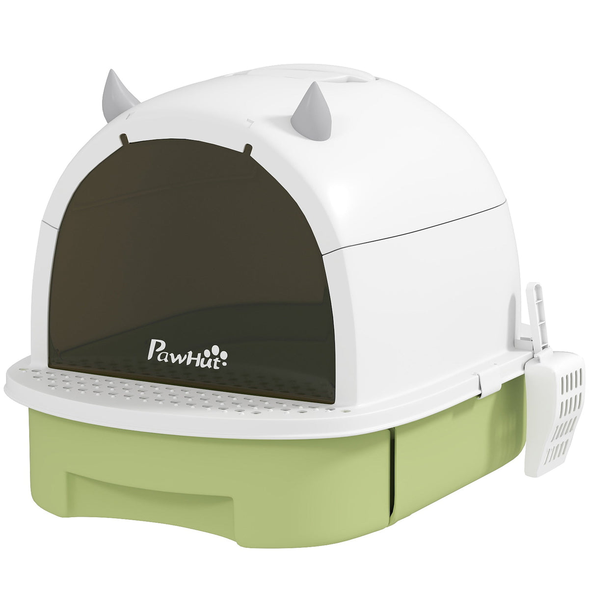Cat Litter Tray with Lid, Enclosed Cat Litter Box with Pull-Out Drawer, Scoop, Deodorising Bags for Odour Control, Privacy, Portable, Easy to Clean, Green
