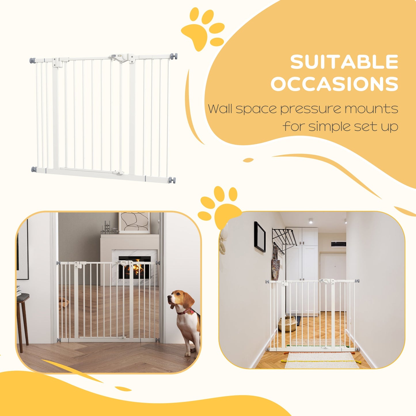 Dog Gate Stair Gate Pressure Fit Pets Barrier Auto Close for Doorway Hallway, 74-100cm Wide Adjustable, White