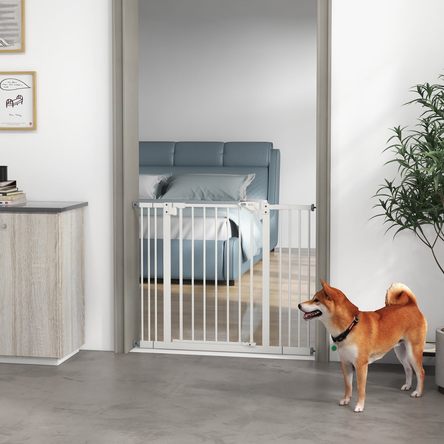 Dog Gate Stair Gate Pressure Fit Pets Barrier Auto Close for Doorway Hallway, 74-100cm Wide Adjustable, White
