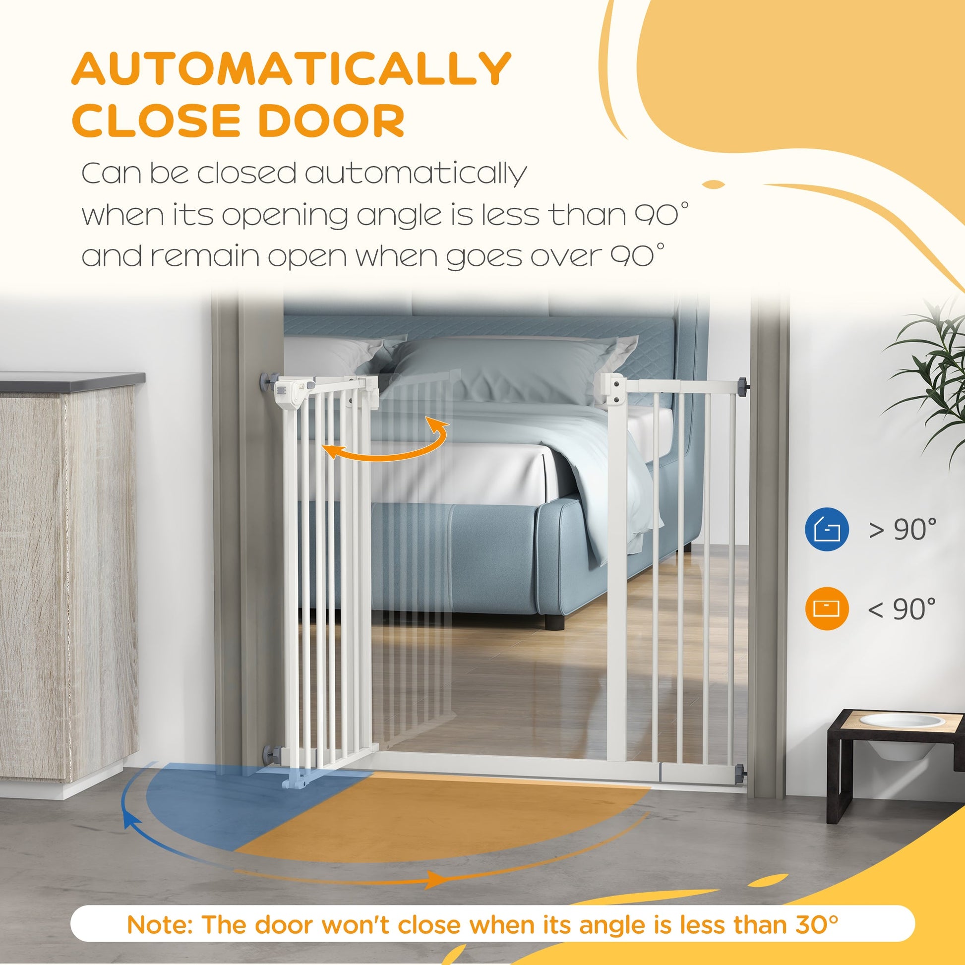 Dog Gate Stair Gate Pressure Fit Pets Barrier Auto Close for Doorway Hallway, 74-100cm Wide Adjustable, White