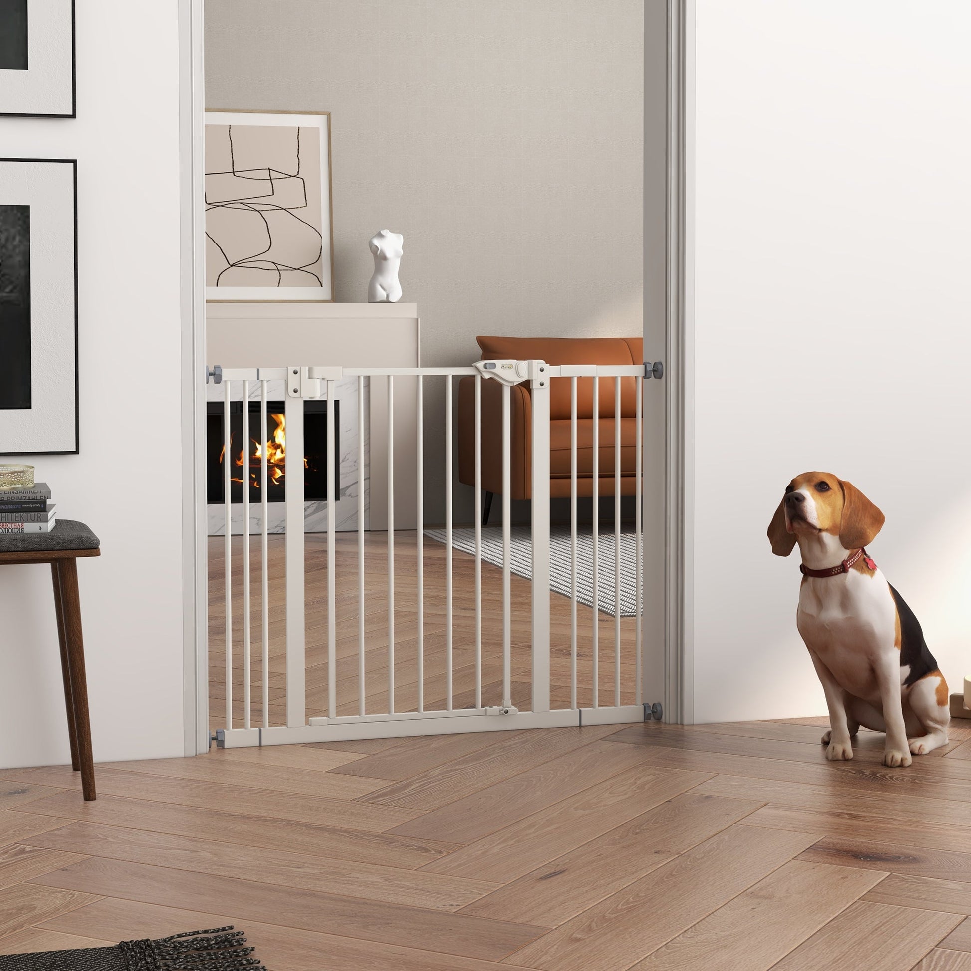 Dog Gate Stair Gate Pressure Fit Pets Barrier Auto Close for Doorway Hallway, 74-100cm Wide Adjustable, White
