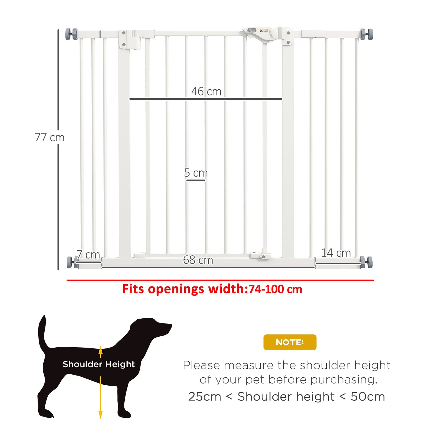 Dog Gate Stair Gate Pressure Fit Pets Barrier Auto Close for Doorway Hallway, 74-100cm Wide Adjustable, White