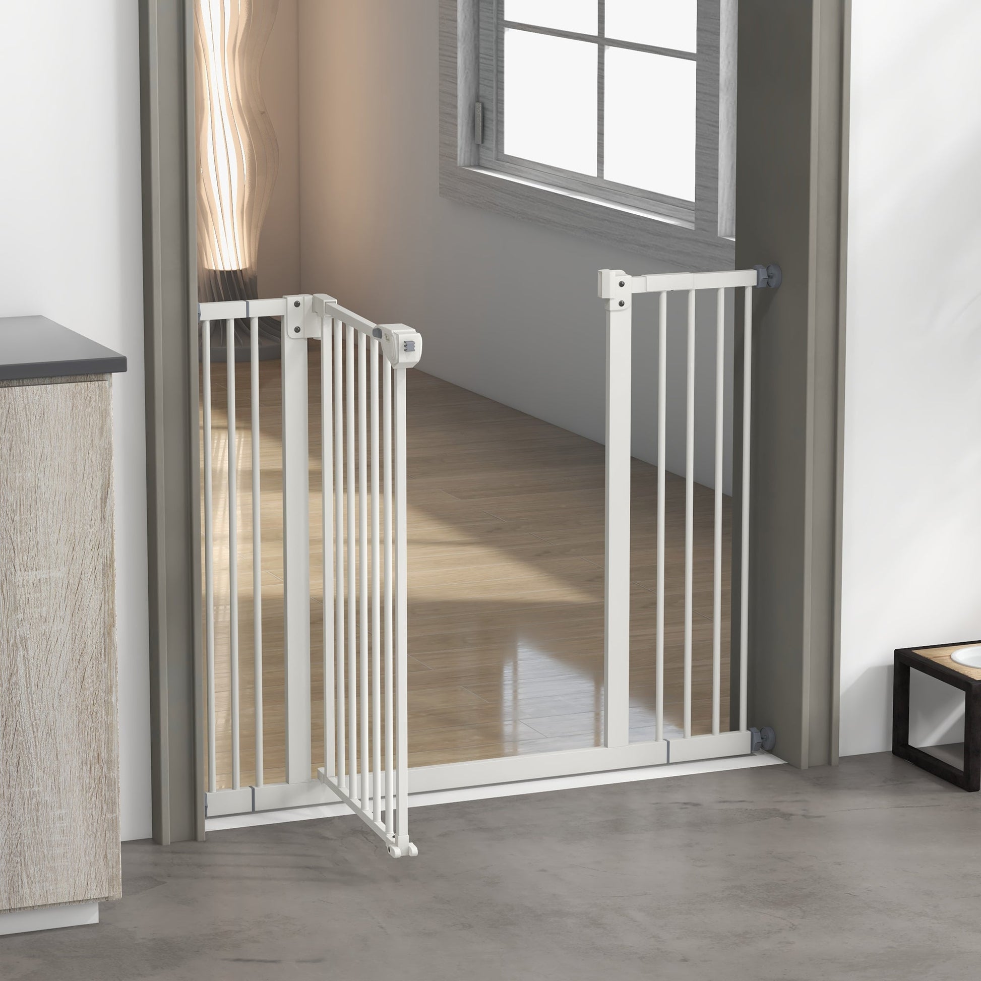 Dog Gate Stair Gate Pressure Fit Pets Barrier Auto Close for Doorway Hallway, 74-100cm Wide Adjustable, White