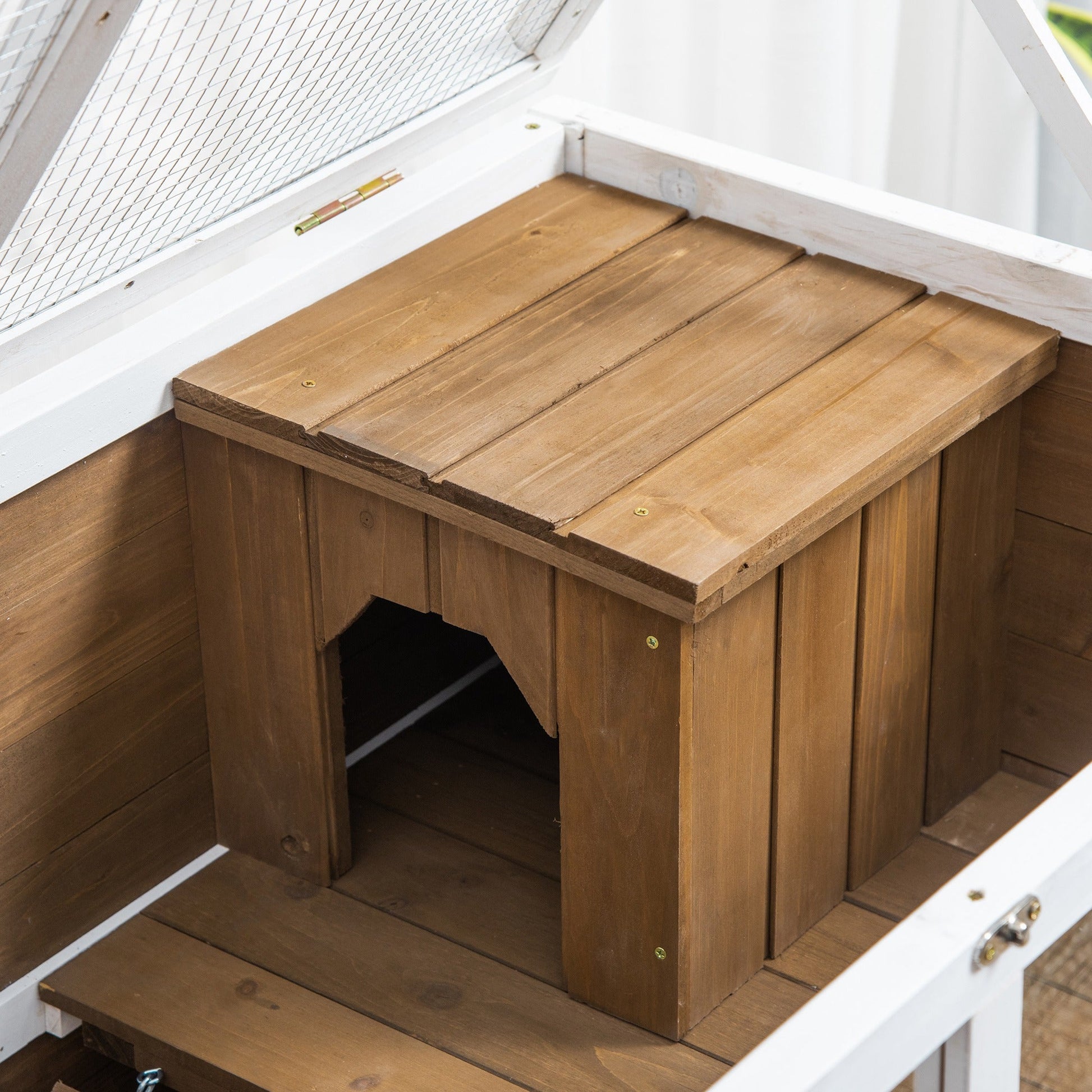 Rabbit Hutch Indoor Wooden Guinea Pig House Hamster Cage with Wheels, 2 Layers Bunny Cage with Openable Roof, 91.5 x 53.3 x 73 cm, Brown