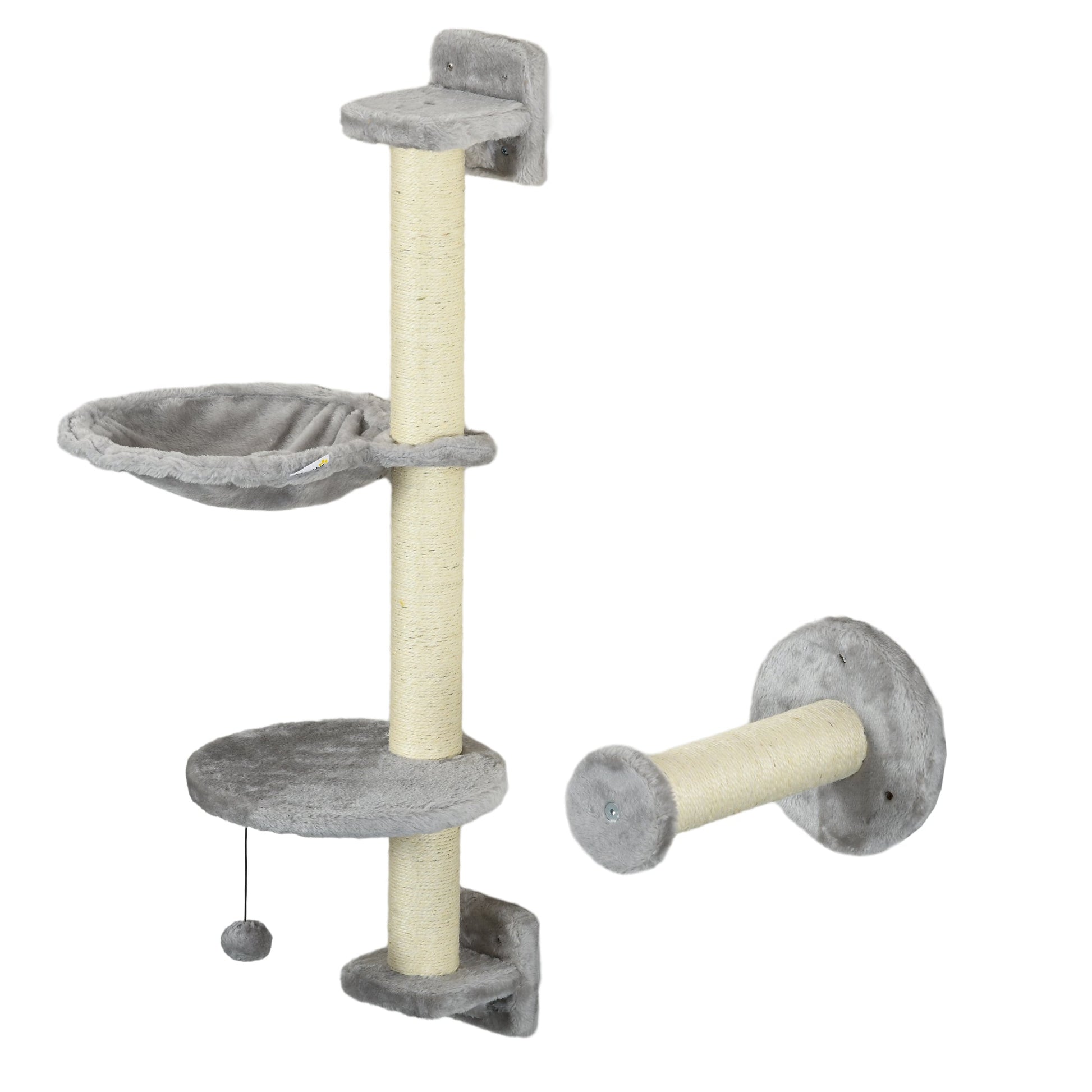 4Pcs Wall Mounted Cat Shelves, with Hammock, Perches, Ladder, Scratching Post, Cat Wall Furniture for Large Cats, Grey