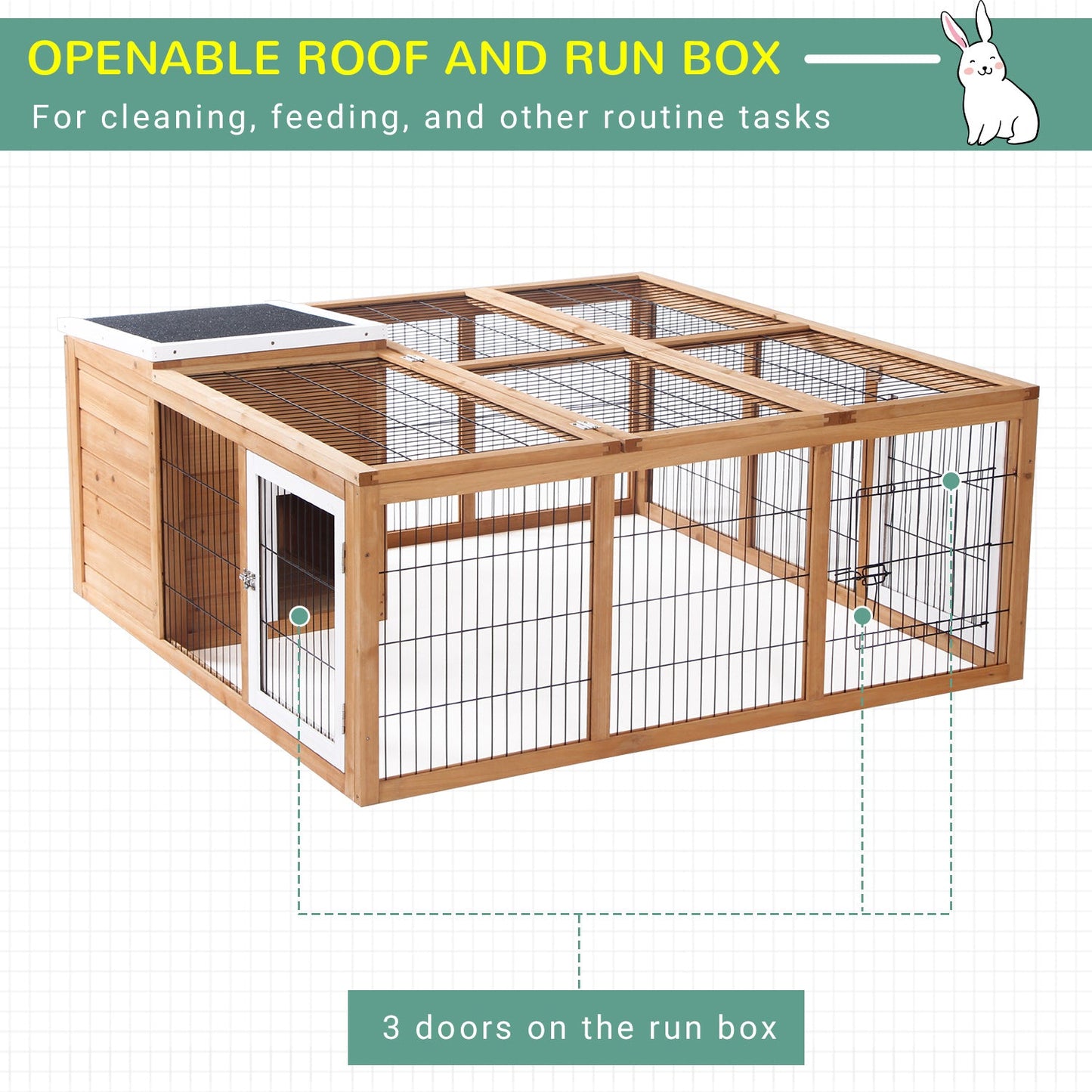 Rabbit Hutch Outdoor, Guinea Pig House, Bunny Run Cage with Openable Top for 1-2 Rabbits, 123 x 120 x 52cm, Yellow