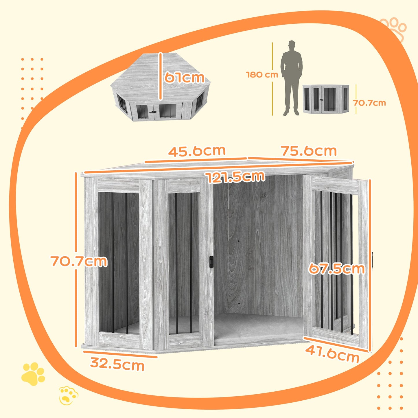 2 in 1 Dog Crate Furniture, Side Table Dog Kennel with Cushion, Large Door, for Large Dogs - Grey