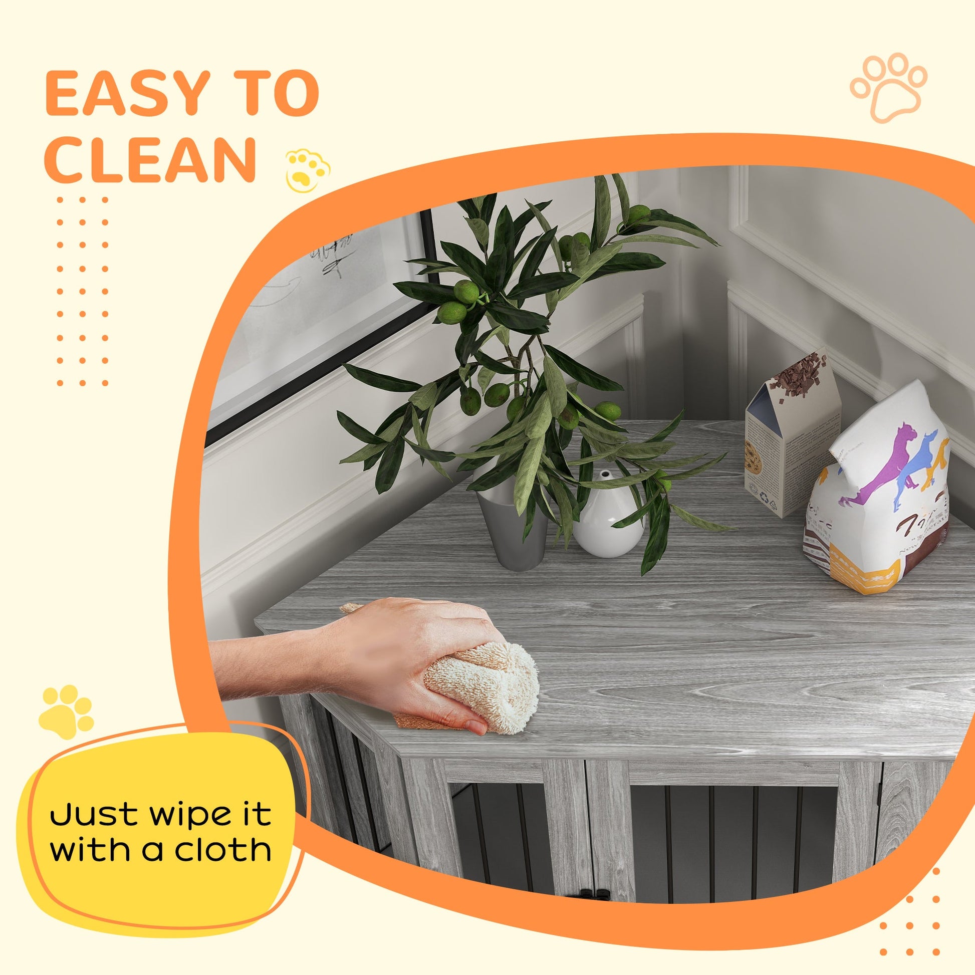 2 in 1 Dog Crate Furniture, Side Table Dog Kennel with Cushion, Large Door, for Large Dogs - Grey