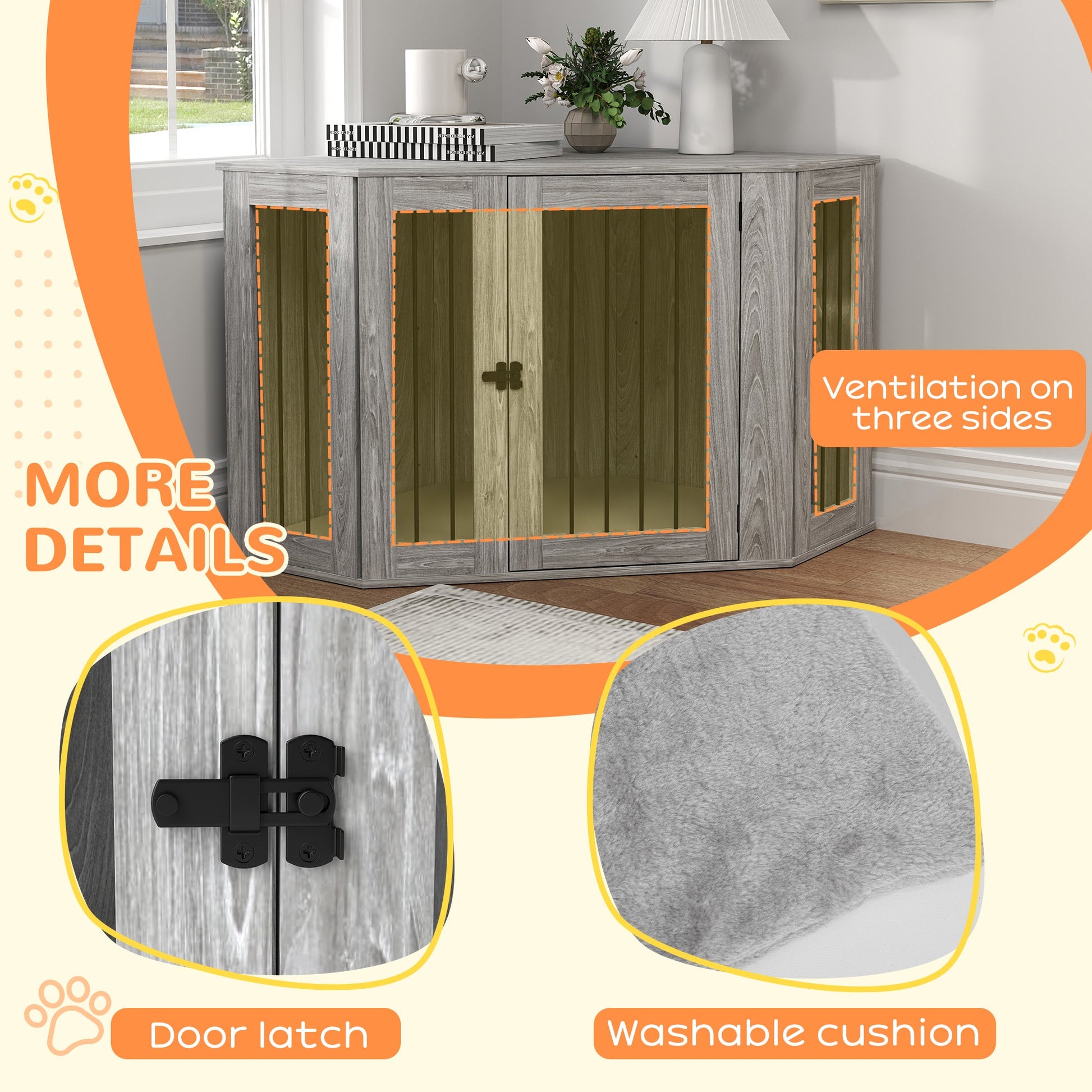 2 in 1 Dog Crate Furniture, Side Table Dog Kennel with Cushion, Large Door, for Large Dogs - Grey