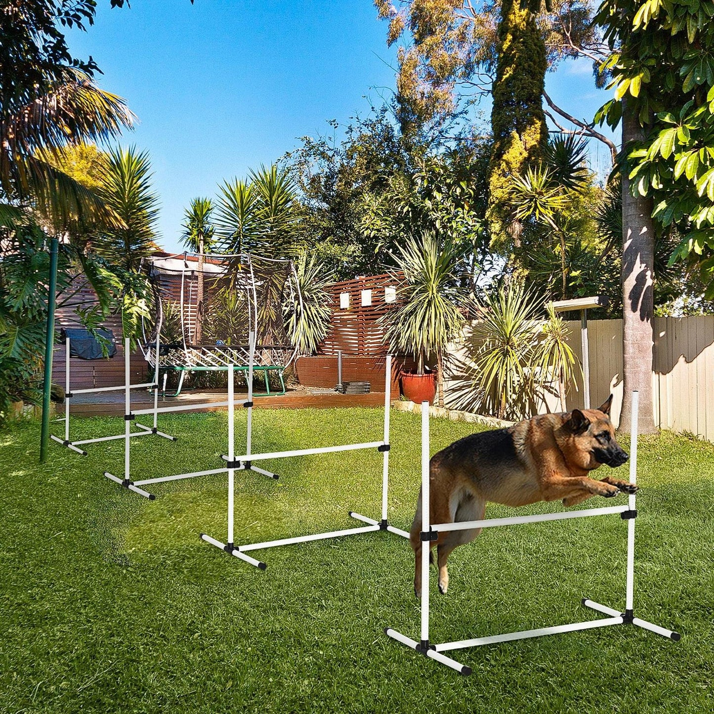 Dog Agility Equipment Training Height Adjustable Jumps Hurdle 4 Pieces with Carrying Bag for Outdoor, White
