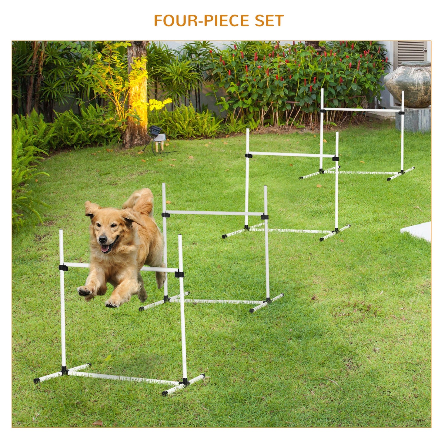 Dog Agility Equipment Training Height Adjustable Jumps Hurdle 4 Pieces with Carrying Bag for Outdoor, White
