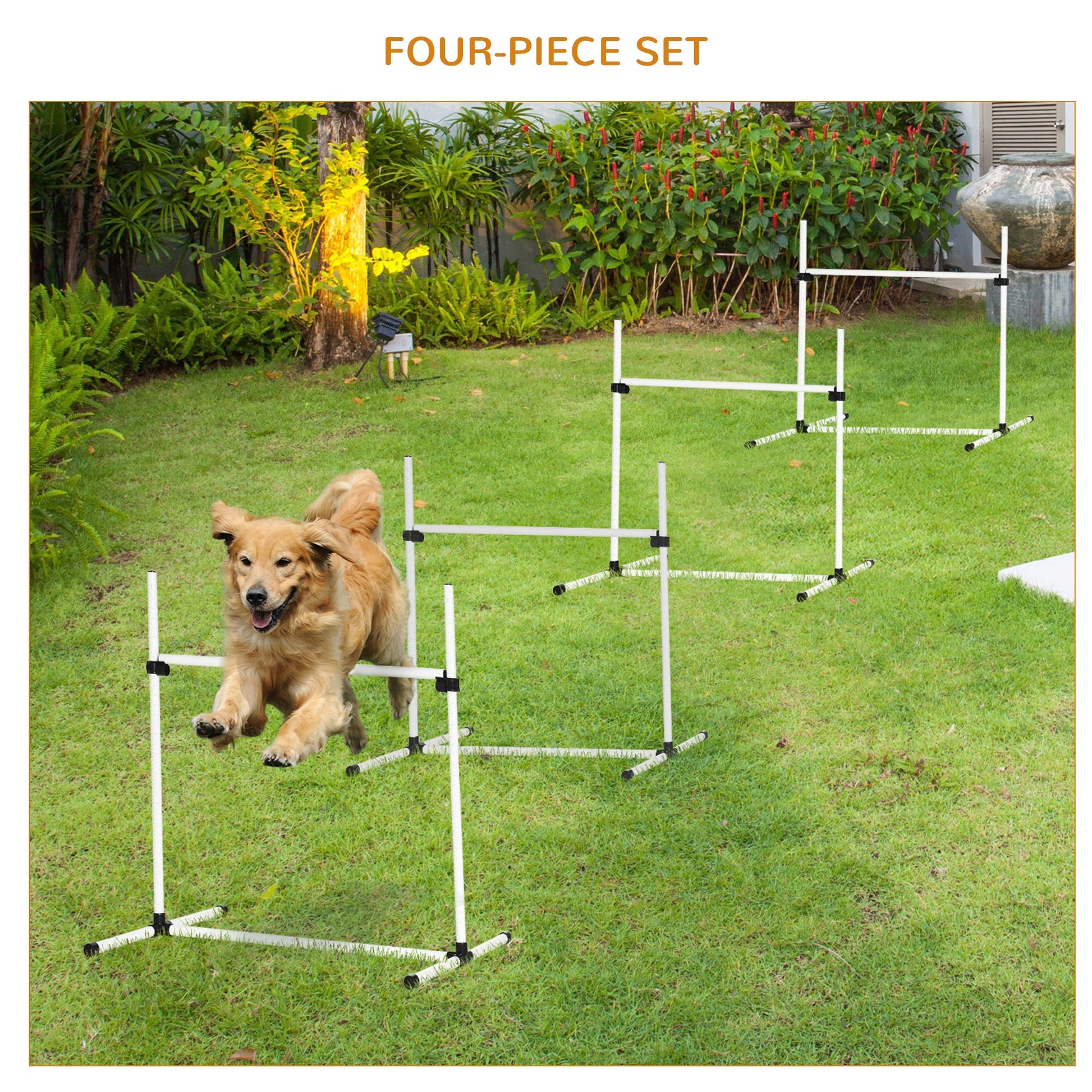 Dog Agility Equipment Training Height Adjustable Jumps Hurdle 4 Pieces with Carrying Bag for Outdoor, White