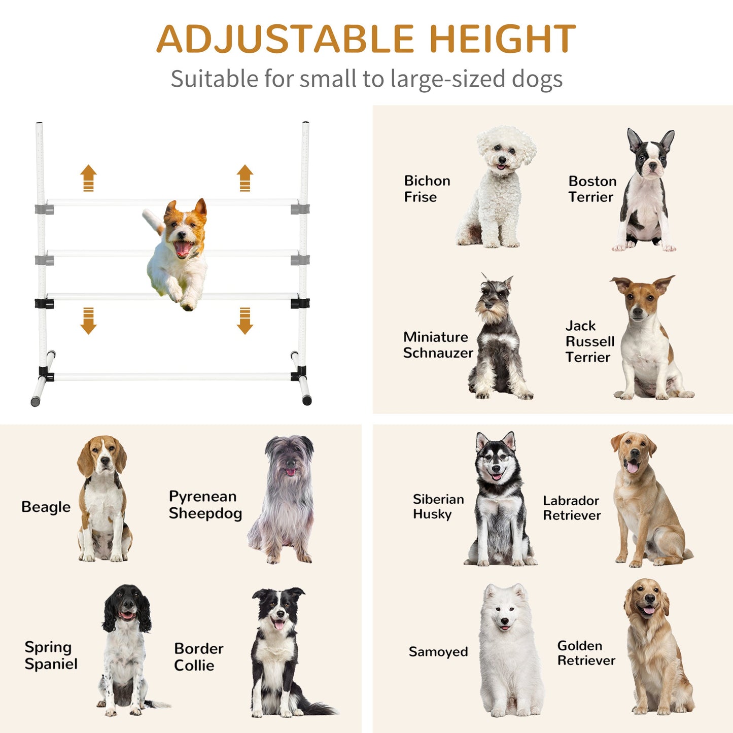 Dog Agility Equipment Training Height Adjustable Jumps Hurdle 4 Pieces with Carrying Bag for Outdoor, White