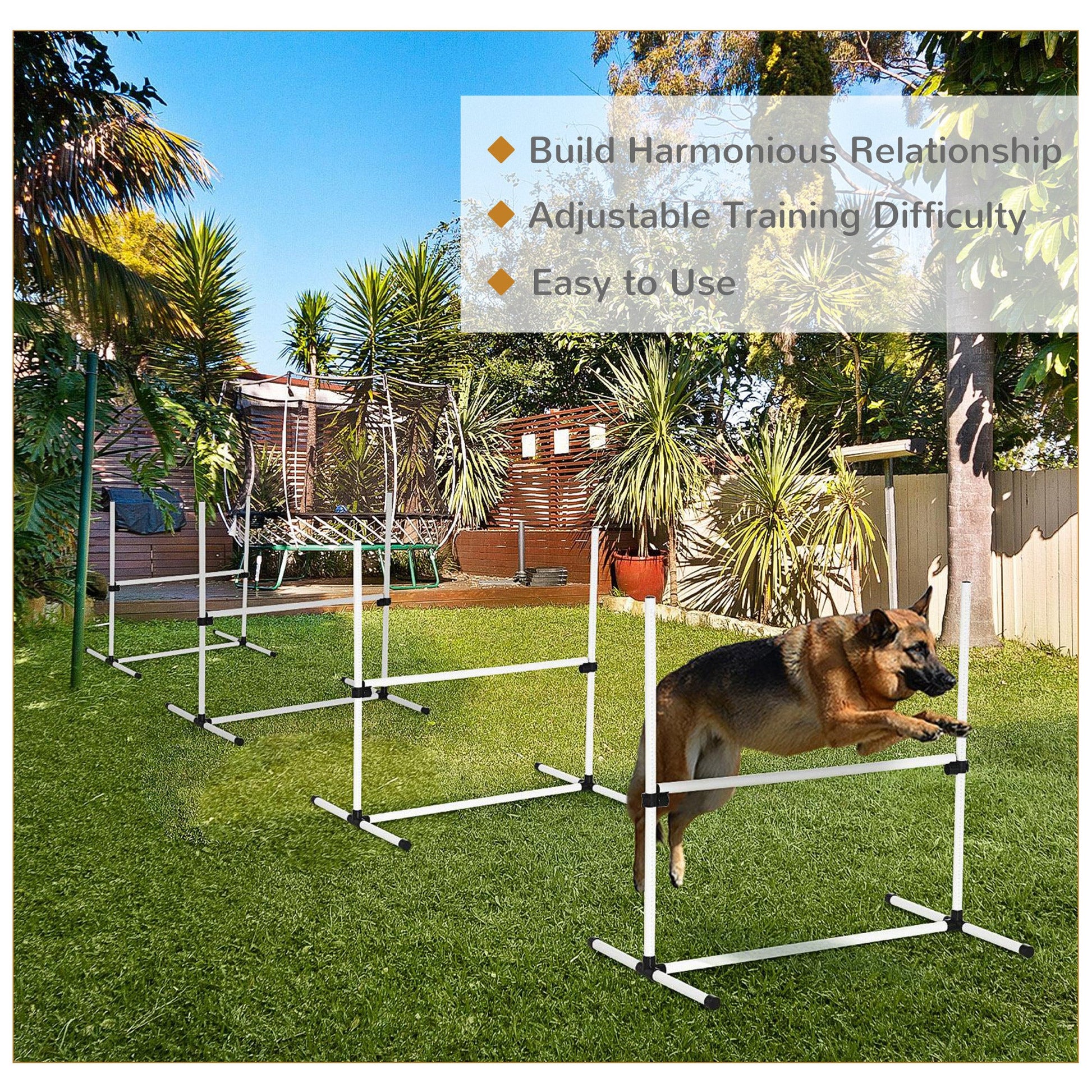 Dog Agility Equipment Training Height Adjustable Jumps Hurdle 4 Pieces with Carrying Bag for Outdoor, White
