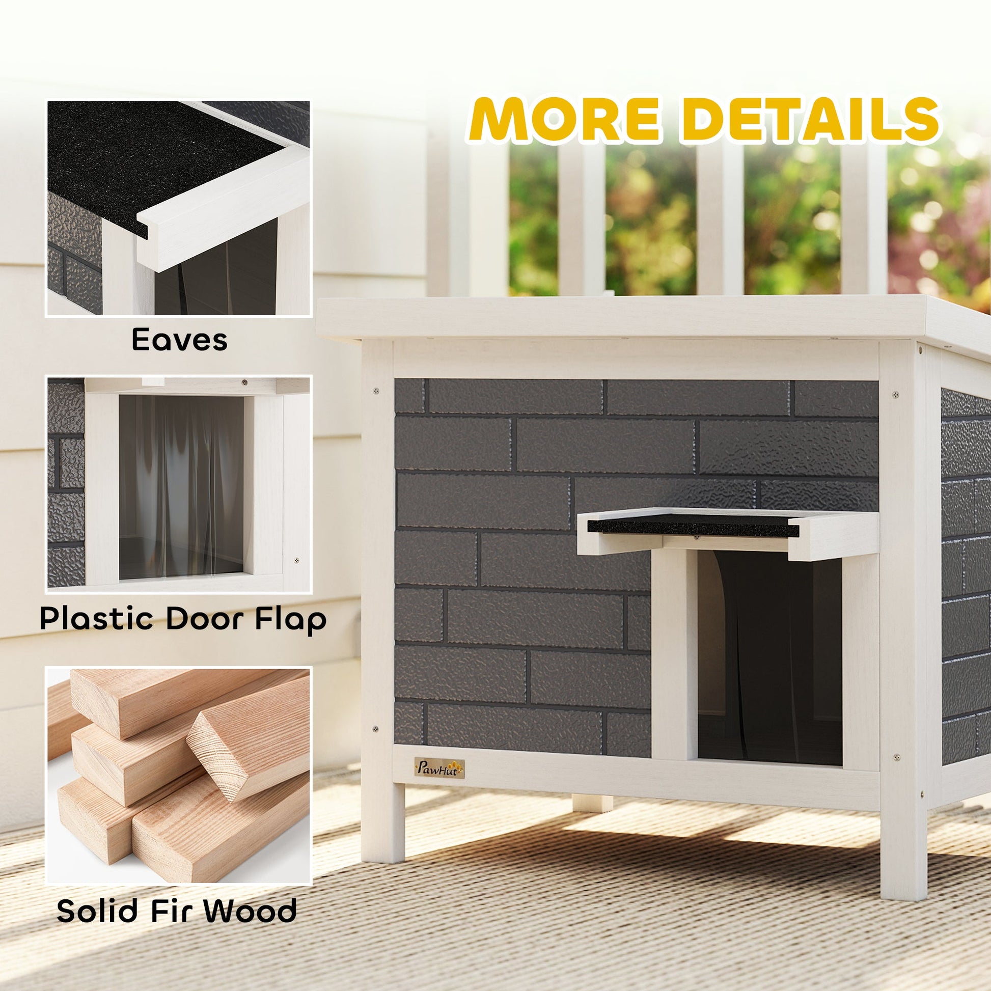 Outdoor Cat House Insulated, Wooden Weatherproof Feral Cat Shelter with Openable Asphalt Roof, Plastic Door Flaps, Rabbit Hutch for Bunnies, for Winter Outside, 61 x 51 x 53.5 cm, Grey