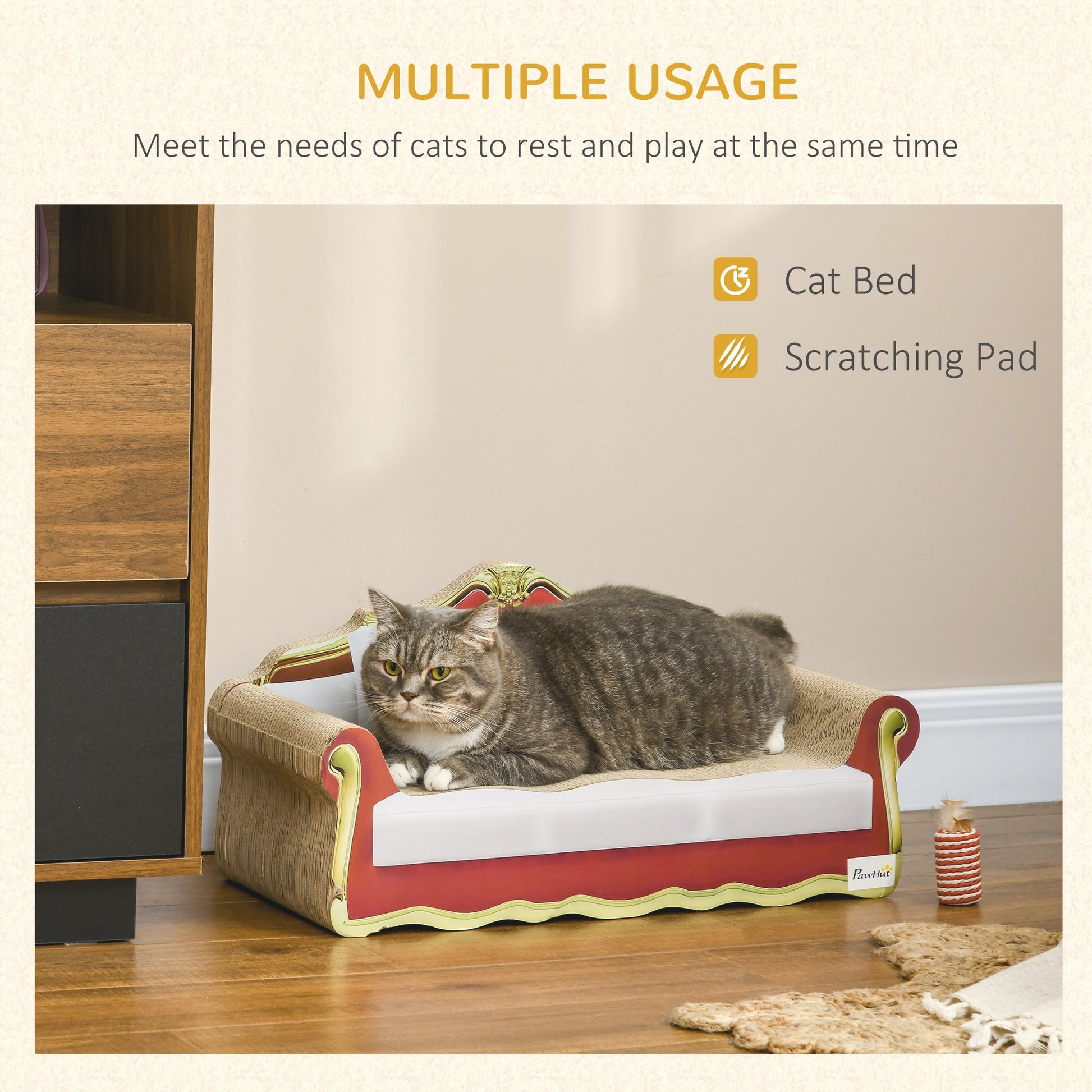 Cat Scratching Board, Cardboard Cat Scratcher Lounge Sofa with Catnip, 58 x 29.5 x 29cm