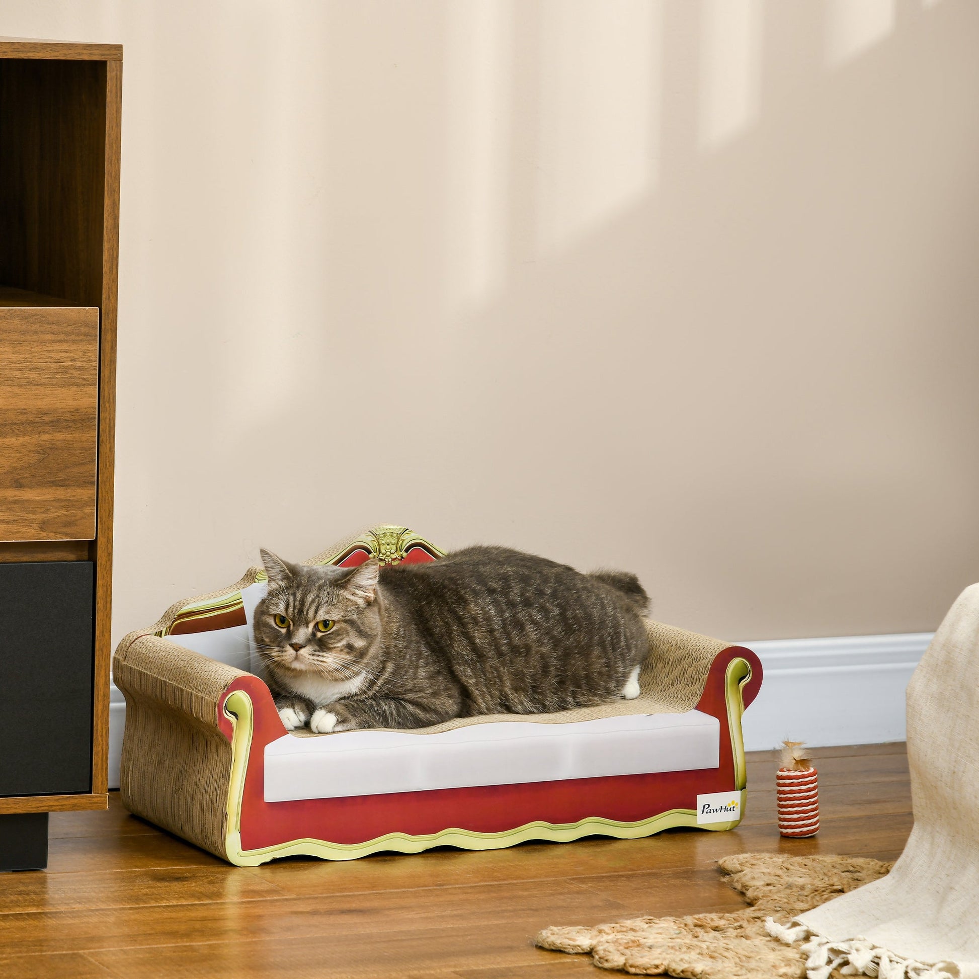 Cat Scratching Board, Cardboard Cat Scratcher Lounge Sofa with Catnip, 58 x 29.5 x 29cm