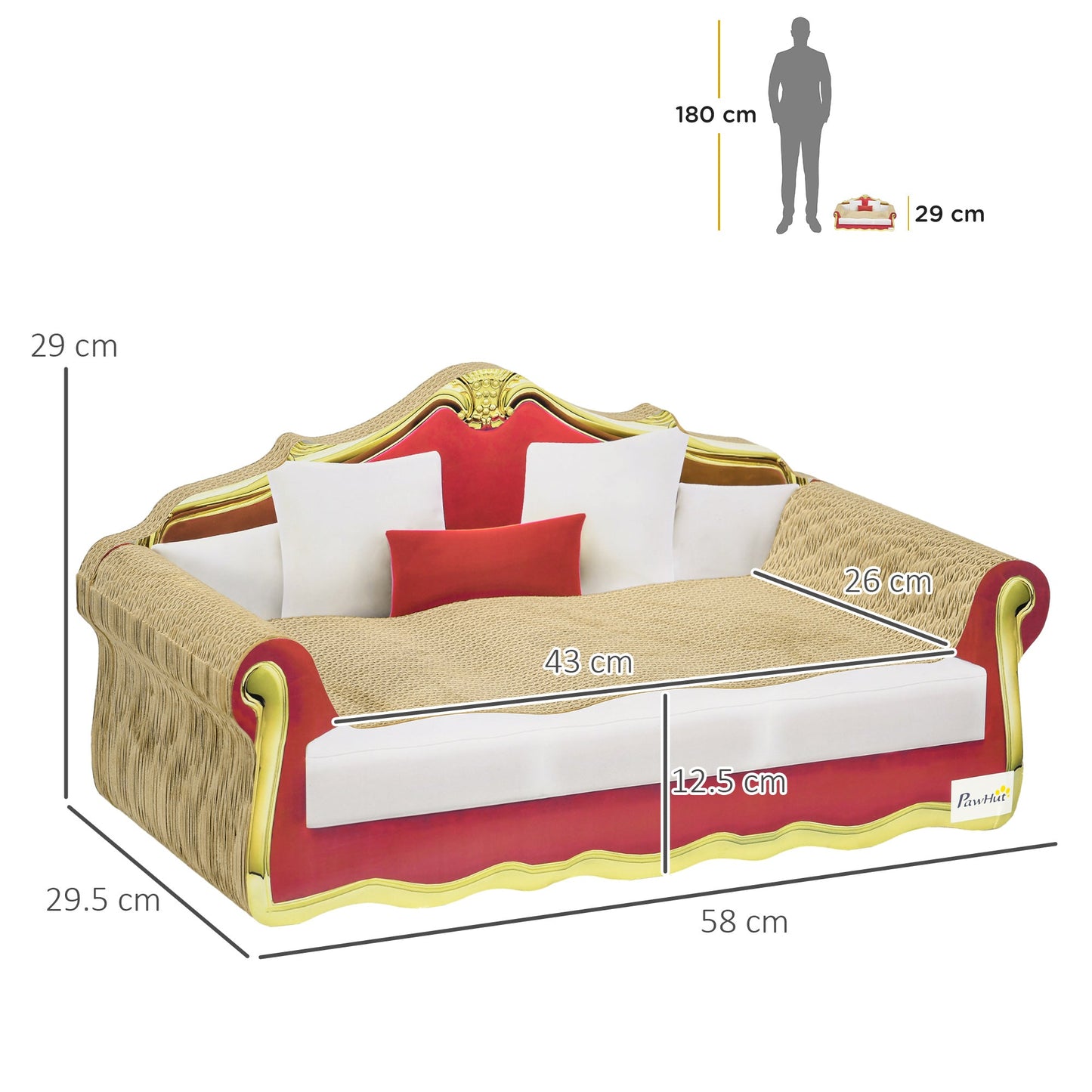 Cat Scratching Board, Cardboard Cat Scratcher Lounge Sofa with Catnip, 58 x 29.5 x 29cm