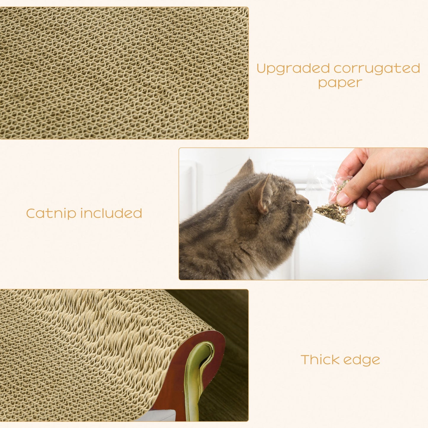 Cat Scratching Board, Cardboard Cat Scratcher Lounge Sofa with Catnip, 58 x 29.5 x 29cm