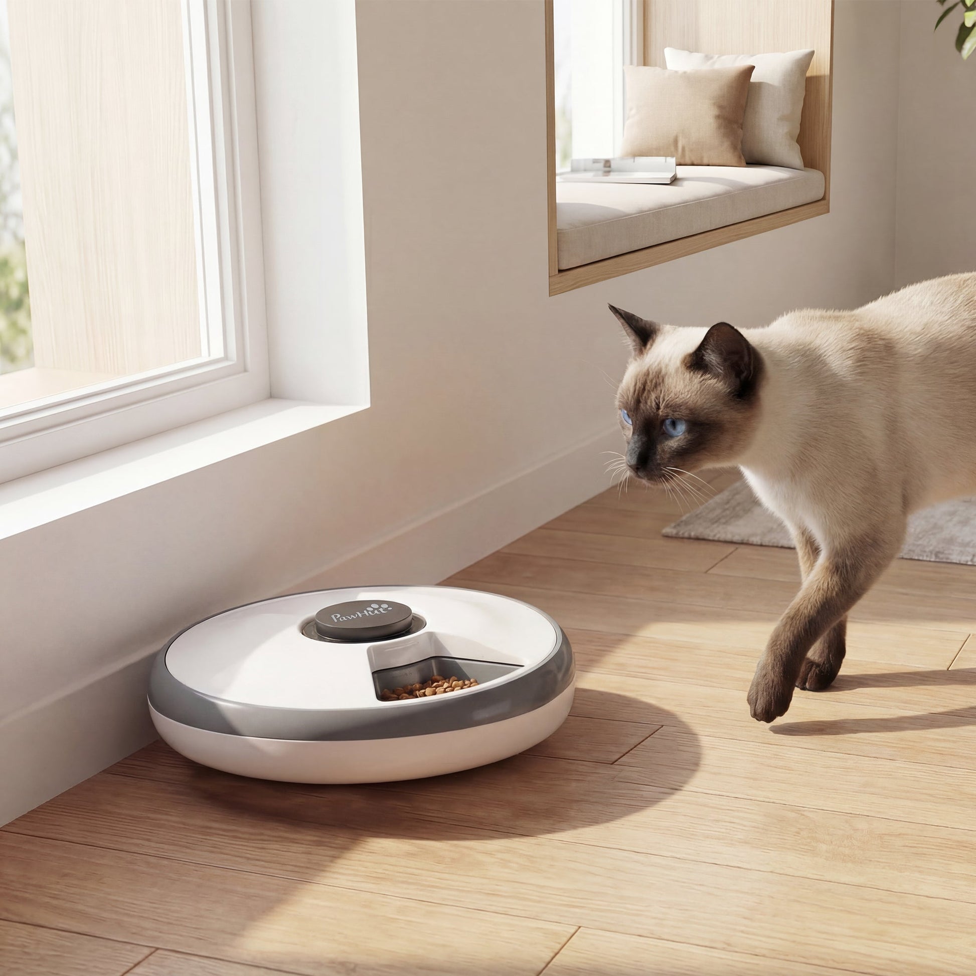 6 Meal Automatic Cat Feeder Cordless, Dry & Wet Food Cat Food Dispenser with 1 Ice Pack, Battery Powered, Programmable Timer, for Kitty Small Dogs, Easy to Clean