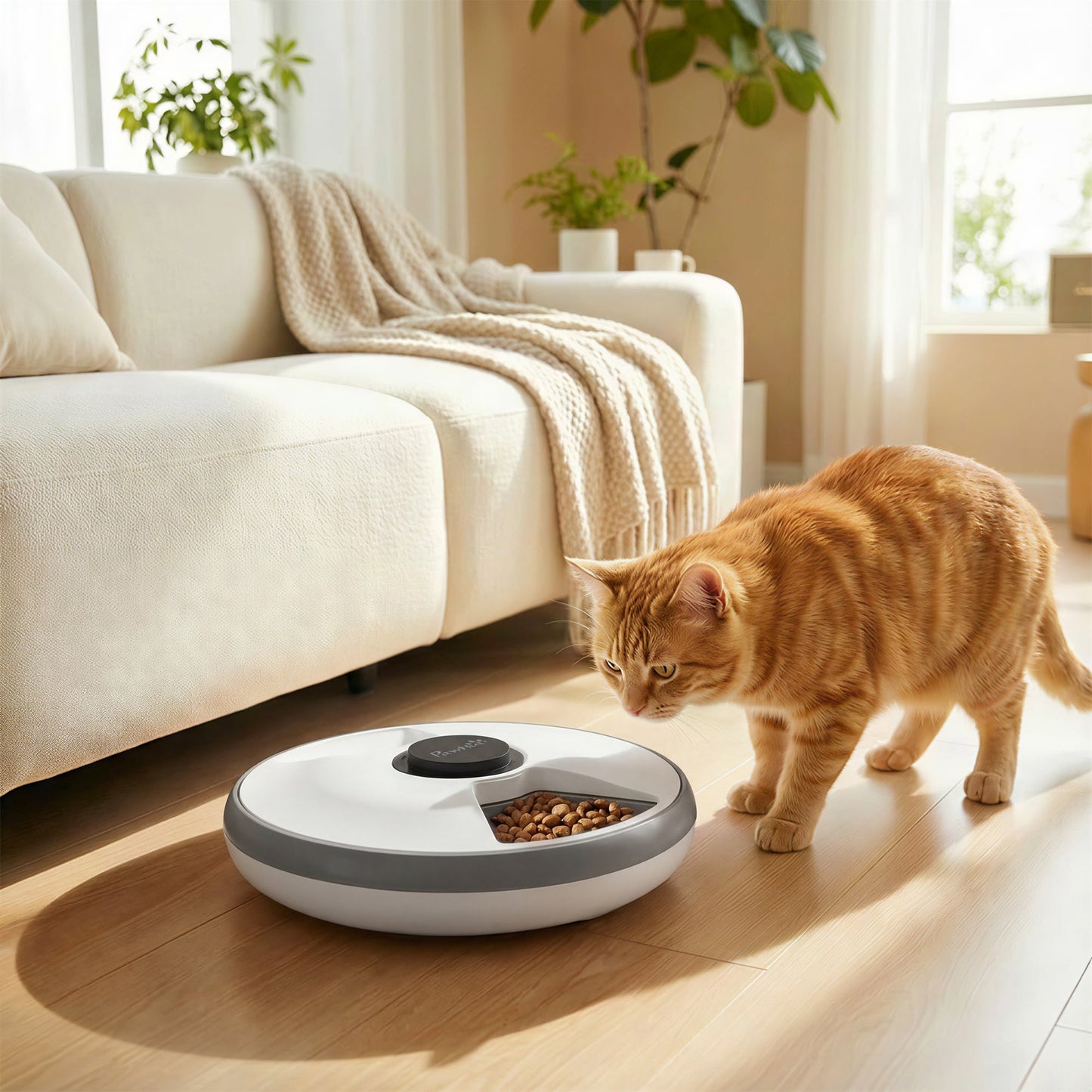 6 Meal Automatic Cat Feeder Cordless, Dry & Wet Food Cat Food Dispenser with 1 Ice Pack, Battery Powered, Programmable Timer, for Kitty Small Dogs, Easy to Clean