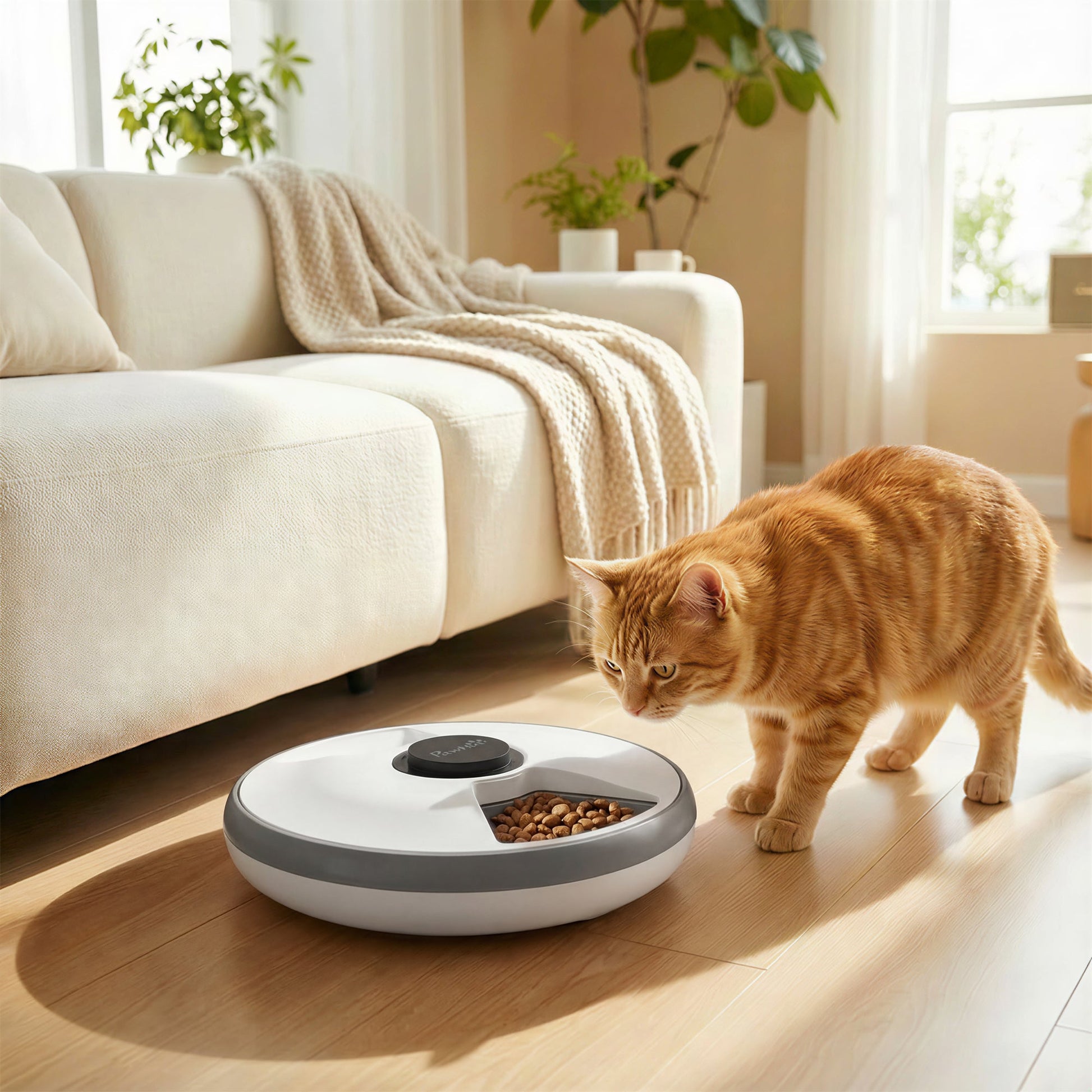 6 Meal Automatic Cat Feeder Cordless, Dry & Wet Food Cat Food Dispenser with 1 Ice Pack, Battery Powered, Programmable Timer, for Kitty Small Dogs, Easy to Clean
