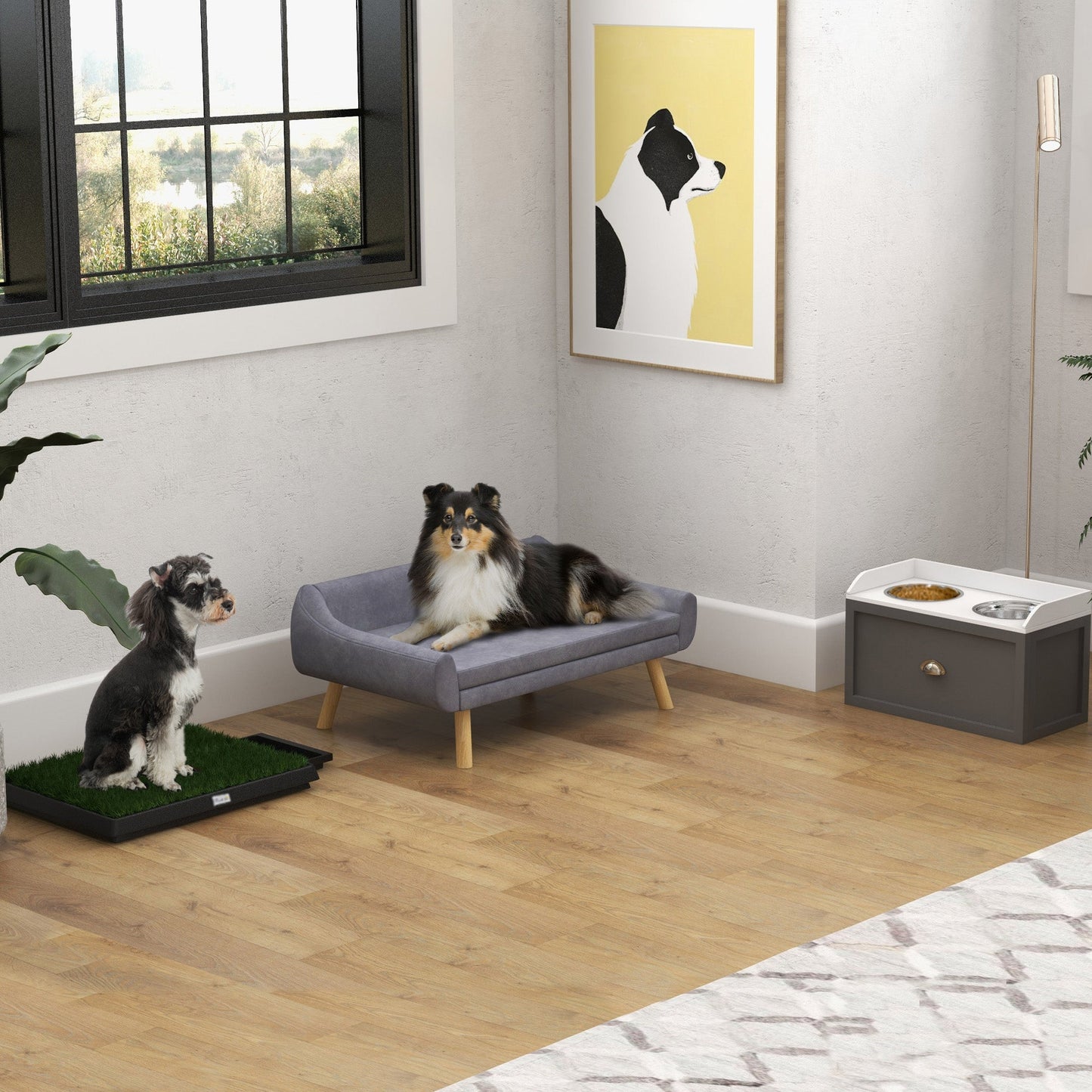 Stainless Steel Raised Dog Bowls, Double Dog Food and Water Bowl w/ 21L Storage Drawer, for Large Dogs - Grey