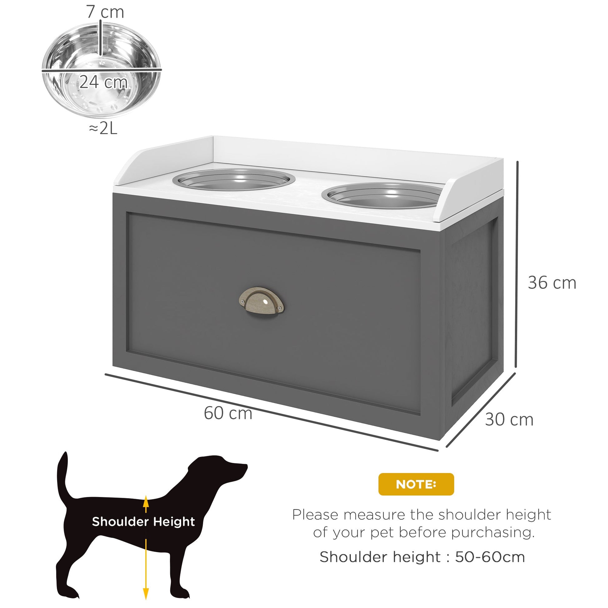 Stainless Steel Raised Dog Bowls, Double Dog Food and Water Bowl w/ 21L Storage Drawer, for Large Dogs - Grey