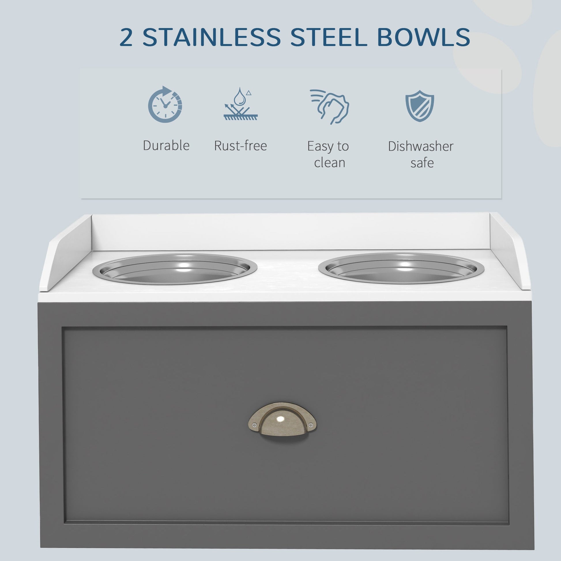 Stainless Steel Raised Dog Bowls, Double Dog Food and Water Bowl w/ 21L Storage Drawer, for Large Dogs - Grey