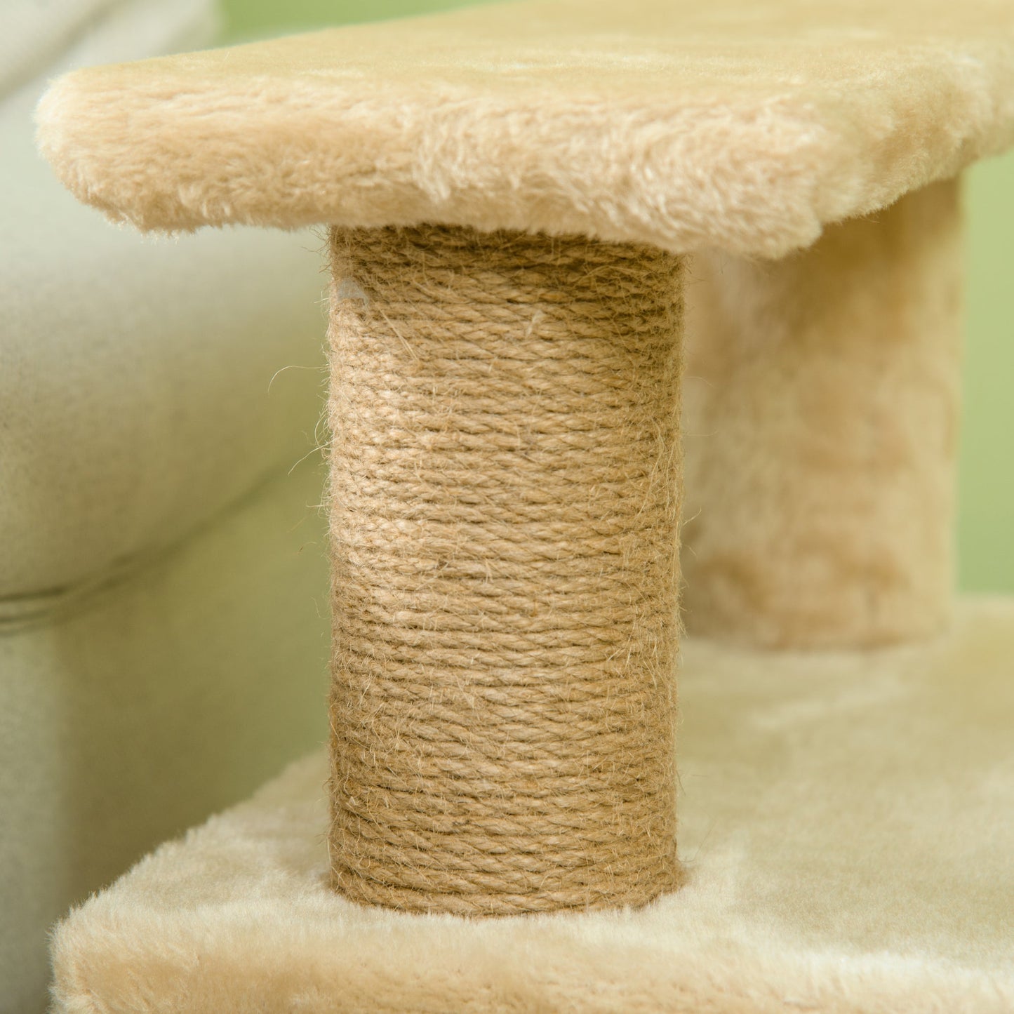Dog Steps for Bed, 4 Step Pet Stairs with Cat House, Detachable Cover, Jute Scratching Post, Cat Climb ladder for Sofa w/ Hanging Balls - Beige