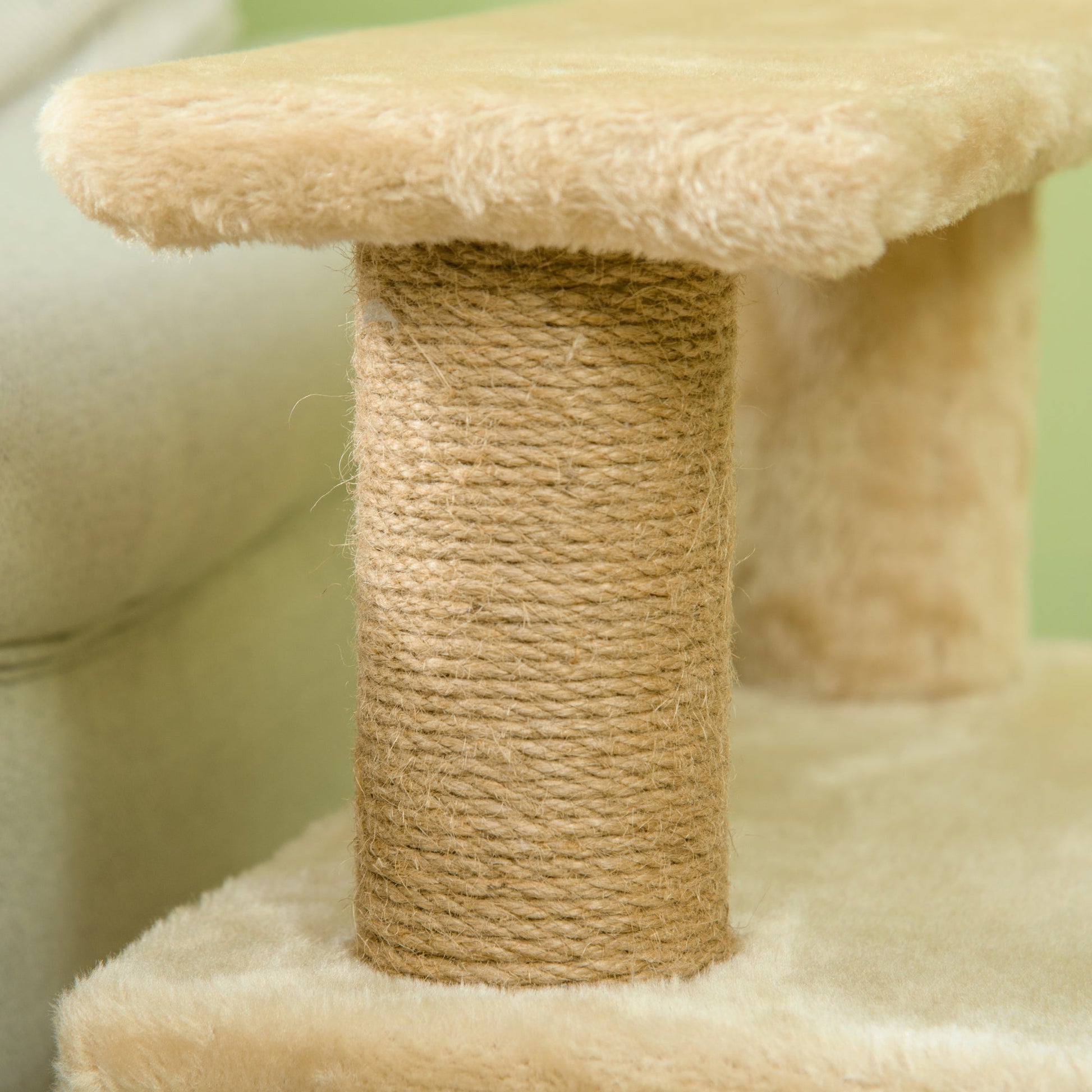 Dog Steps for Bed, 4 Step Pet Stairs with Cat House, Detachable Cover, Jute Scratching Post, Cat Climb ladder for Sofa w/ Hanging Balls - Beige