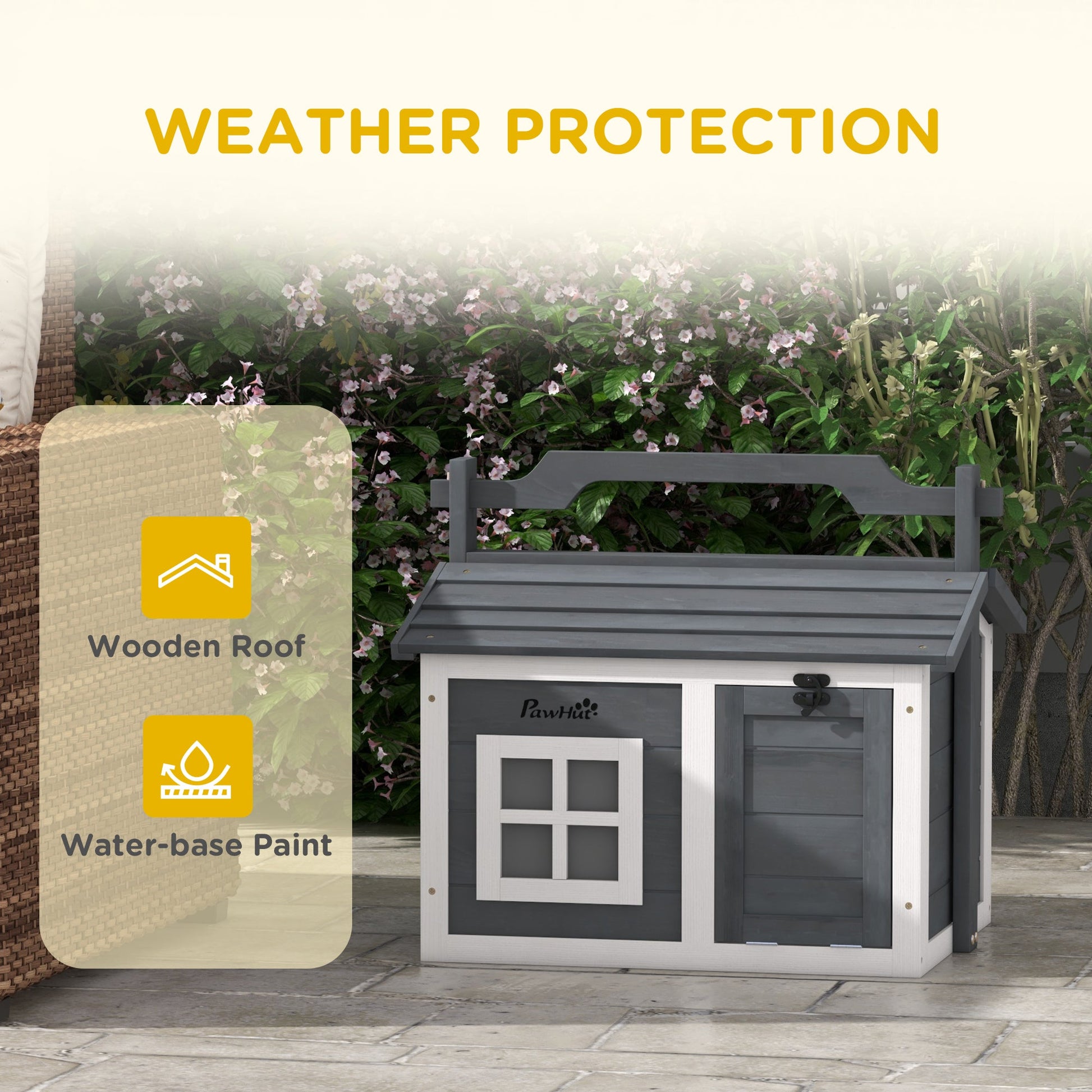 Rabbit Hutch Cat House Puppy House Guinea Pig Hutch Small Animal House Portable Wooden Indoor Outdoor with 2 Rooms Top Handle, Openable Roof - Grey
