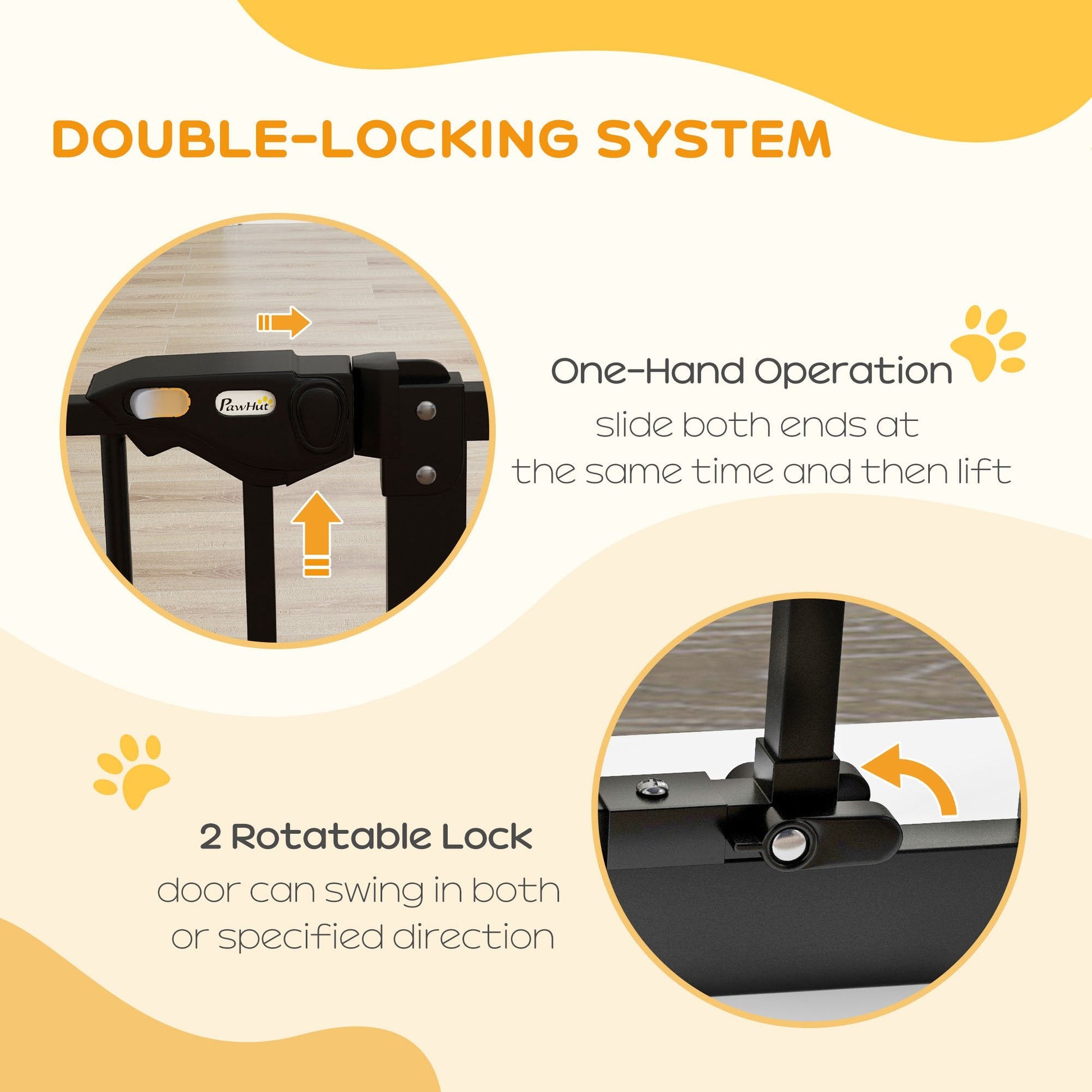 Dog Gate Stair Gate Pressure Fit Pets Barrier Auto Close for Doorway Hallway, 74-80cm Wide Adjustable, Black