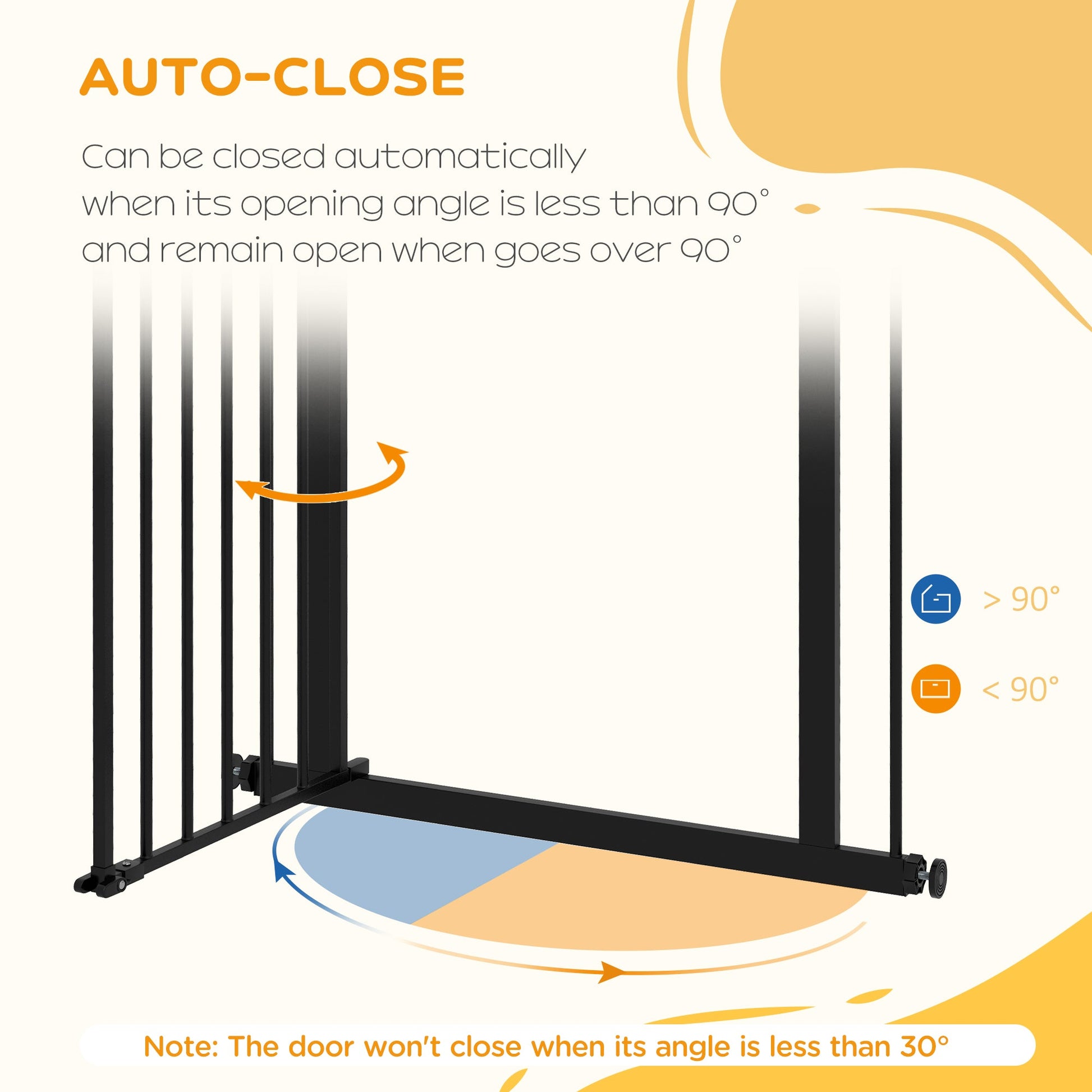 Dog Gate Stair Gate Pressure Fit Pets Barrier Auto Close for Doorway Hallway, 74-80cm Wide Adjustable, Black