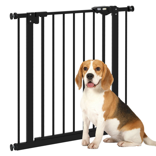 Dog Gate Stair Gate Pressure Fit Pets Barrier Auto Close for Doorway Hallway, 74-80cm Wide Adjustable, Black