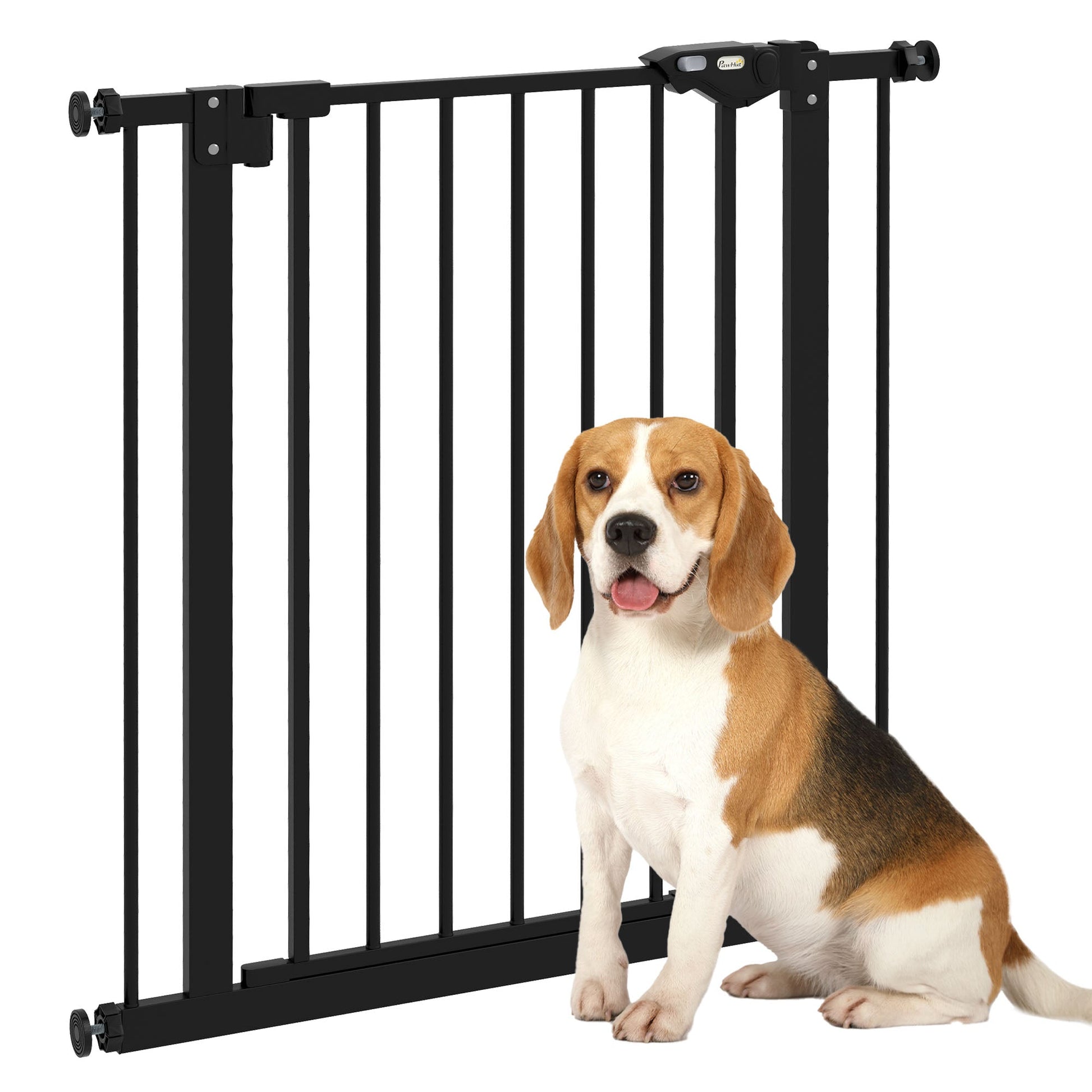 Dog Gate Stair Gate Pressure Fit Pets Barrier Auto Close for Doorway Hallway, 74-80cm Wide Adjustable, Black