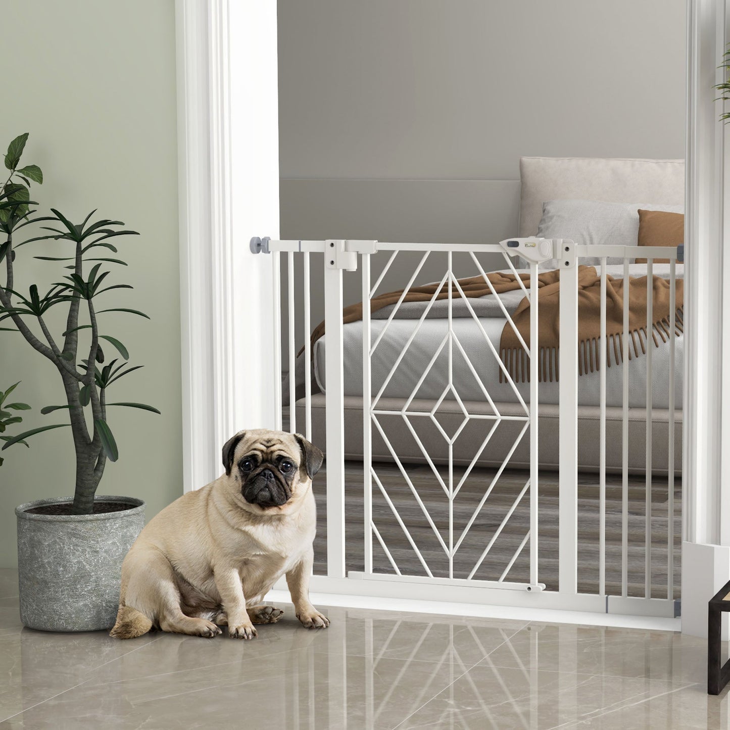 Pressure Fit Safety Gate for Doorways and Staircases, Dog Gate with Auto Closing Door, Pet Barrier for Hallways with Double Locking, Openings 74-100cm - White