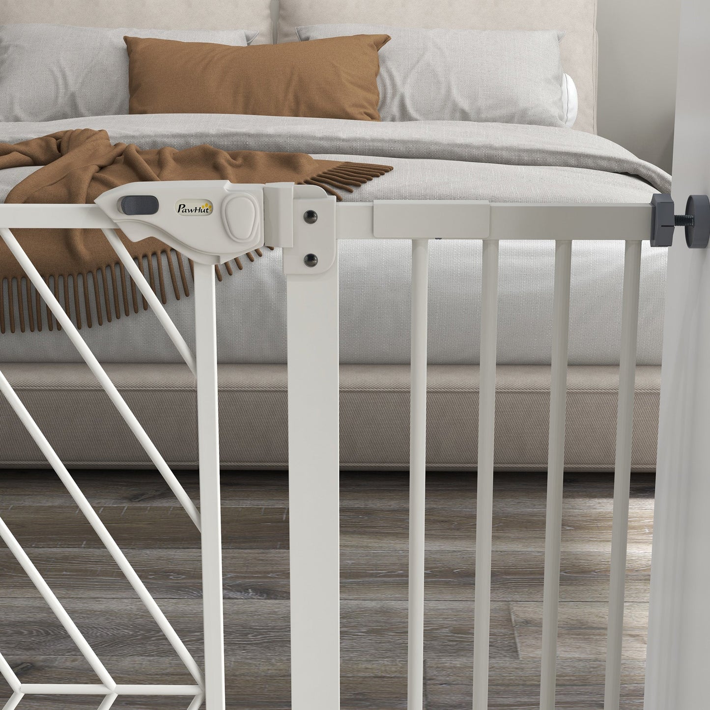 Pressure Fit Safety Gate for Doorways and Staircases, Dog Gate with Auto Closing Door, Pet Barrier for Hallways with Double Locking, Openings 74-100cm - White