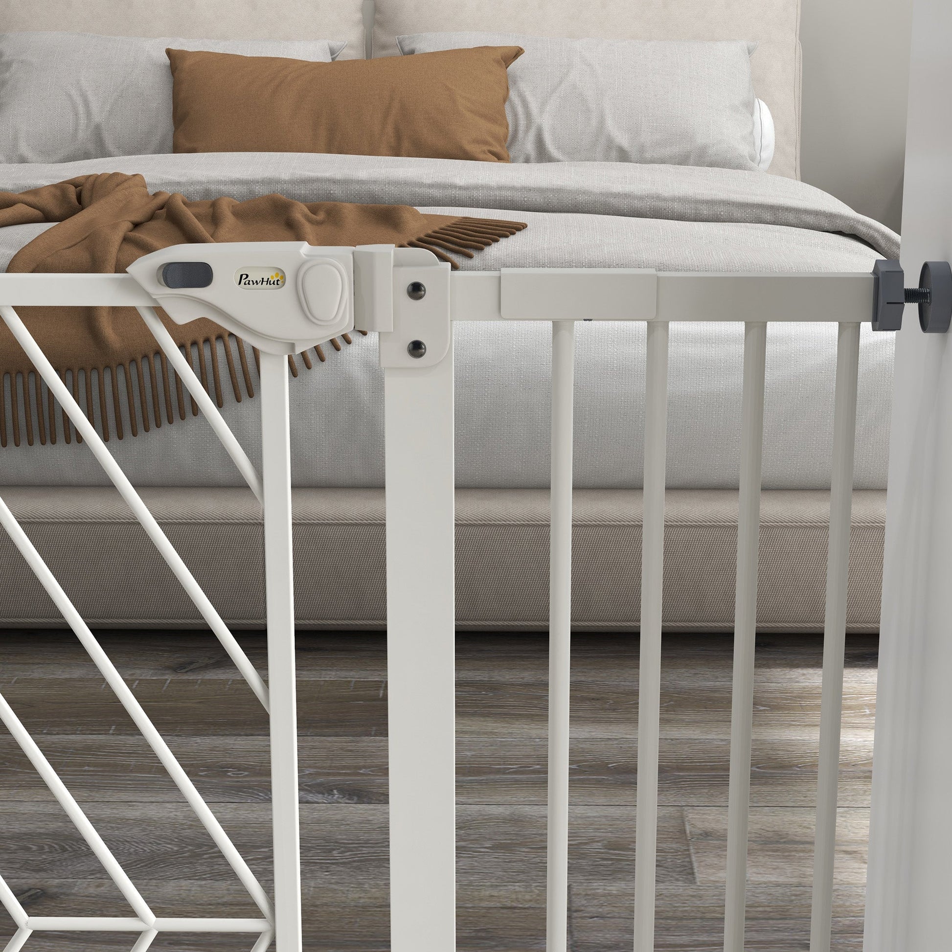 Pressure Fit Safety Gate for Doorways and Staircases, Dog Gate with Auto Closing Door, Pet Barrier for Hallways with Double Locking, Openings 74-100cm - White