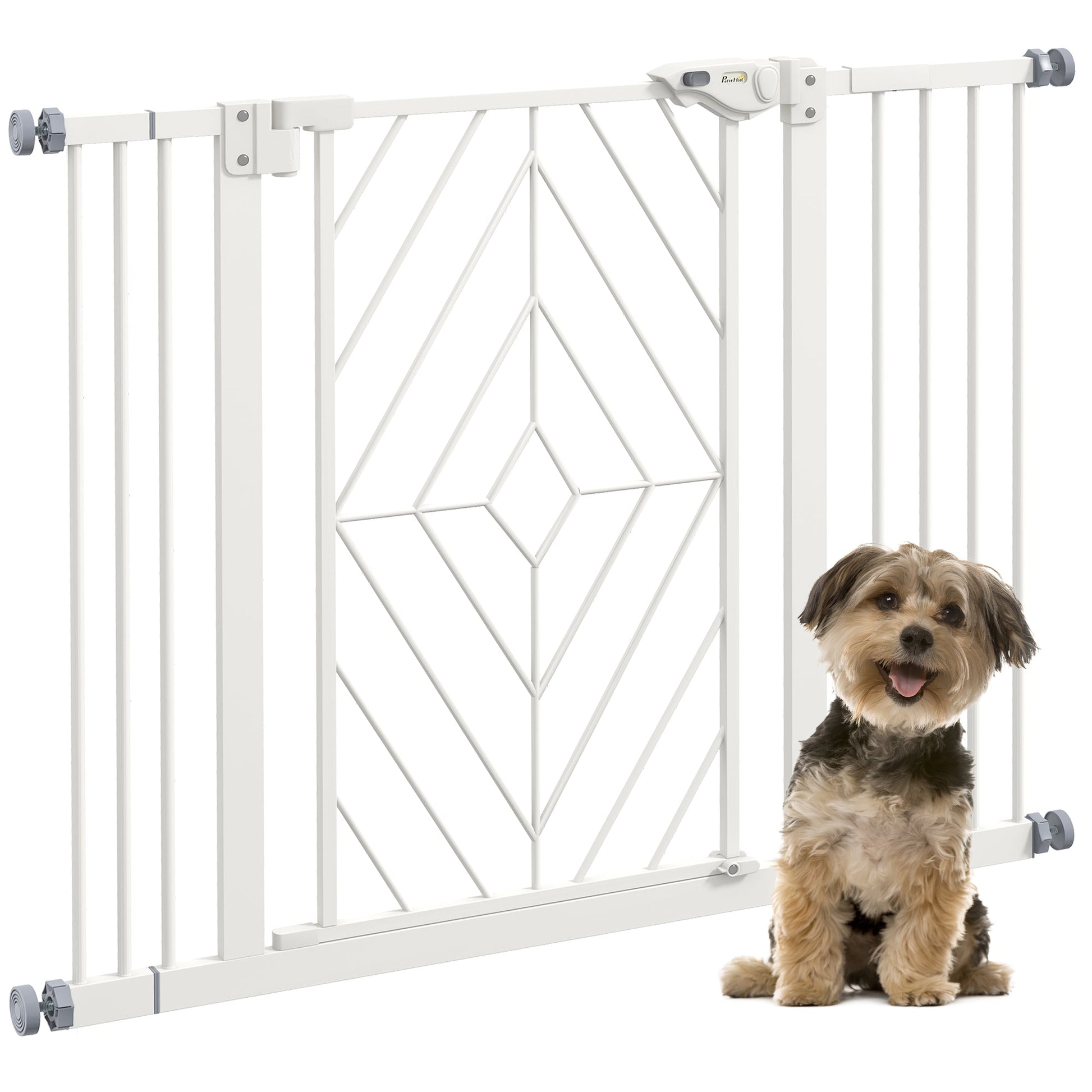 Pressure Fit Safety Gate for Doorways and Staircases, Dog Gate with Auto Closing Door, Pet Barrier for Hallways with Double Locking, Openings 74-100cm - White