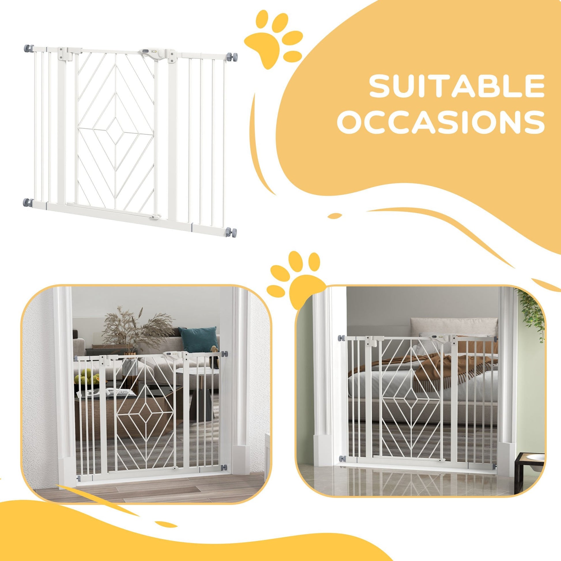 Pressure Fit Safety Gate for Doorways and Staircases, Dog Gate with Auto Closing Door, Pet Barrier for Hallways with Double Locking, Openings 74-100cm - White