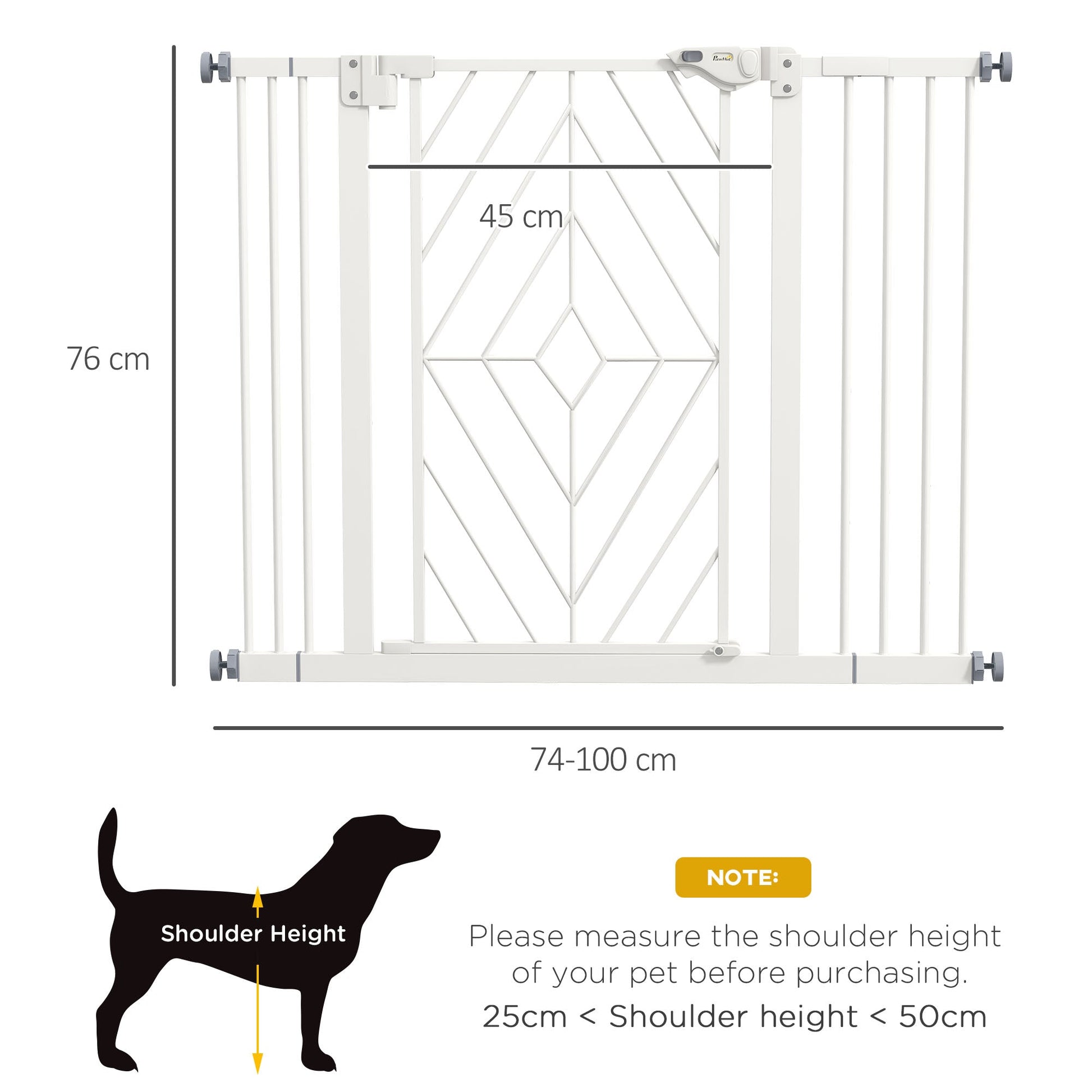 Pressure Fit Safety Gate for Doorways and Staircases, Dog Gate with Auto Closing Door, Pet Barrier for Hallways with Double Locking, Openings 74-100cm - White