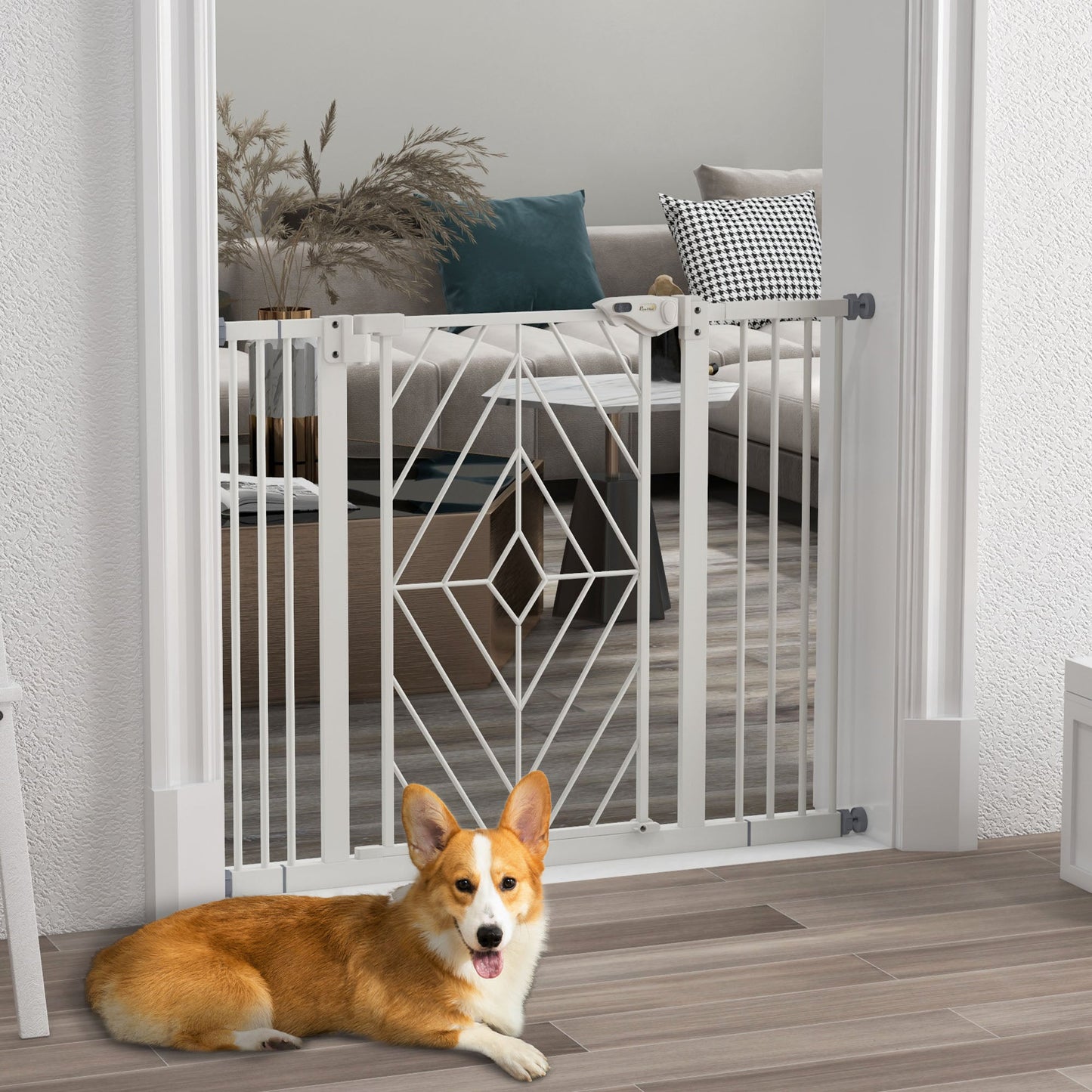 Pressure Fit Safety Gate for Doorways and Staircases, Dog Gate with Auto Closing Door, Pet Barrier for Hallways with Double Locking, Openings 74-100cm - White