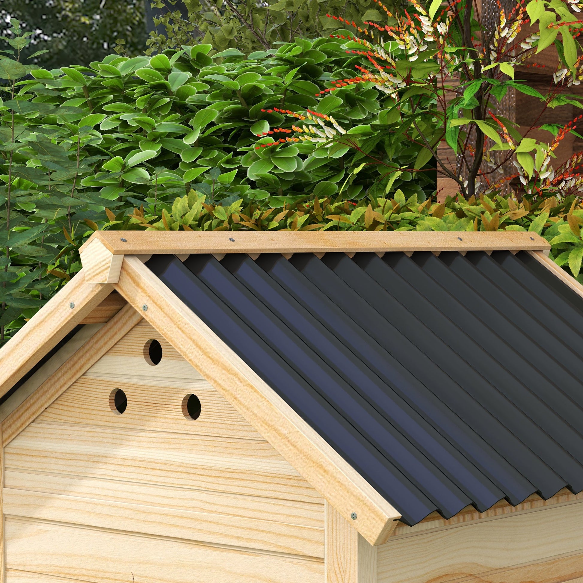 Wooden Duck House, Raised Chicken Coop with Double Doors, Poultry Coop with Openable Roof, Ventilation Holes, Removable Base, Natural Wood Finish