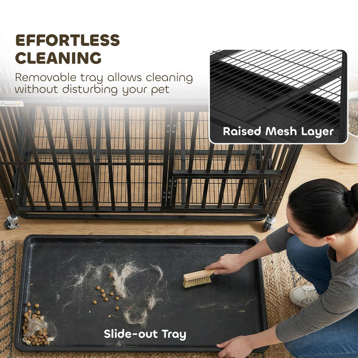 Heavy Duty Dog Crate, Dog Cage with Wheels for Medium Large Breeds, Metal Pet Crate with Removable Tray and 3 Doors for Indoor & Outdoor, 95 x 57 x 81 cm, Black