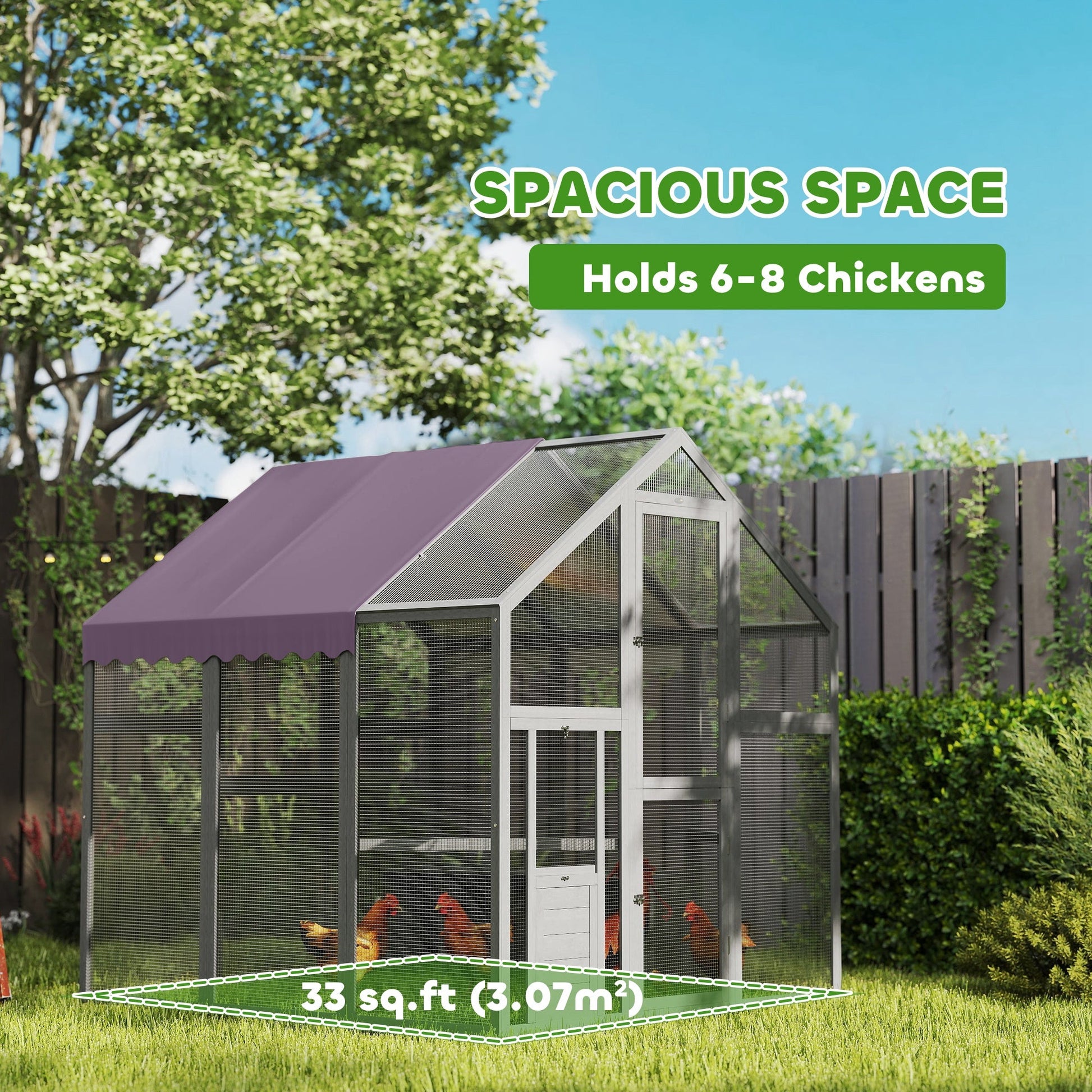 Chicken Run, Large Wooden Walk In Chicken Coop with Waterproof Cover, Split Door, 2 Nesting Boxes, 2 Roosting Bars, Poultry Hen Cage for 6-8 Chickens, Ducks, Geese, Rabbits, 1.7 x 1.8 x 1.8 m