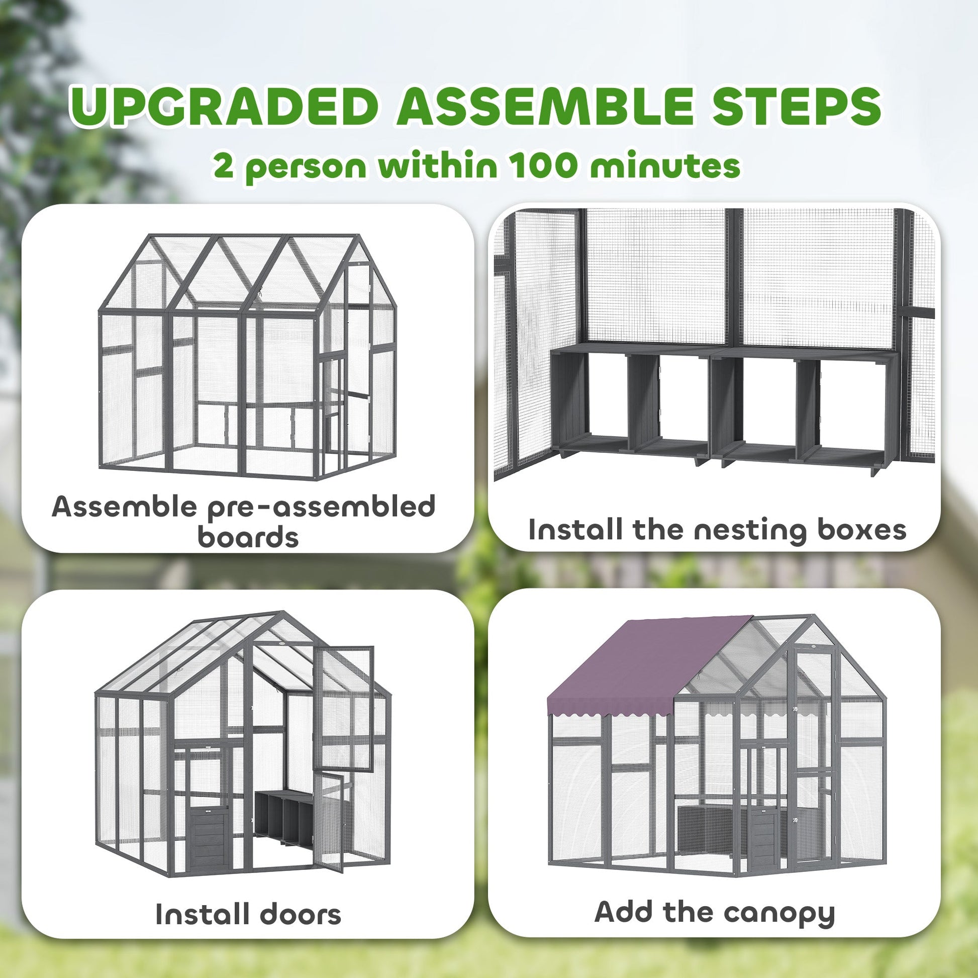 Chicken Run, Large Wooden Walk In Chicken Coop with Waterproof Cover, Split Door, 2 Nesting Boxes, 2 Roosting Bars, Poultry Hen Cage for 6-8 Chickens, Ducks, Geese, Rabbits, 1.7 x 1.8 x 1.8 m