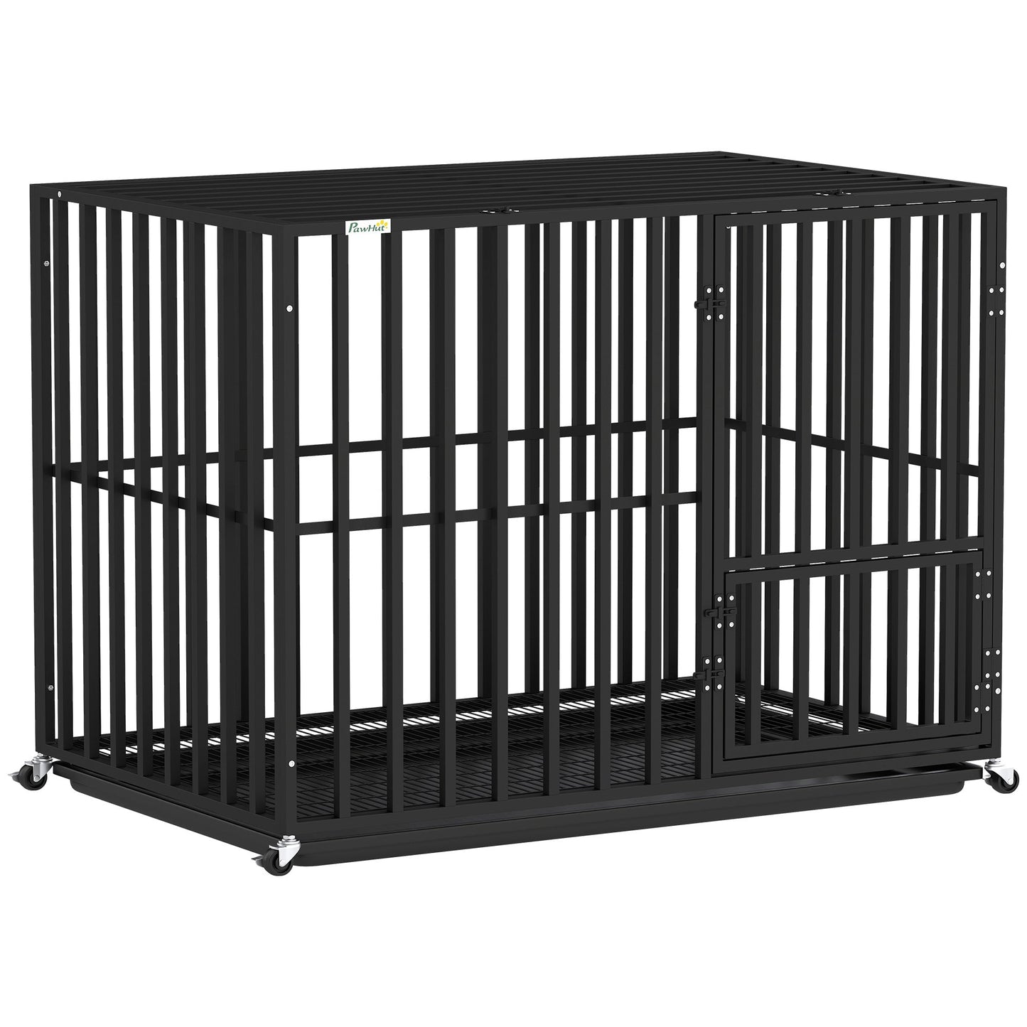 Heavy Duty Dog Crate, Dog Cage with Wheels for Extra Large Breeds, Metal Pet Crate with Removable Tray and 3 Doors for Indoor & Outdoor, 107 x 69 x 81 cm, Black